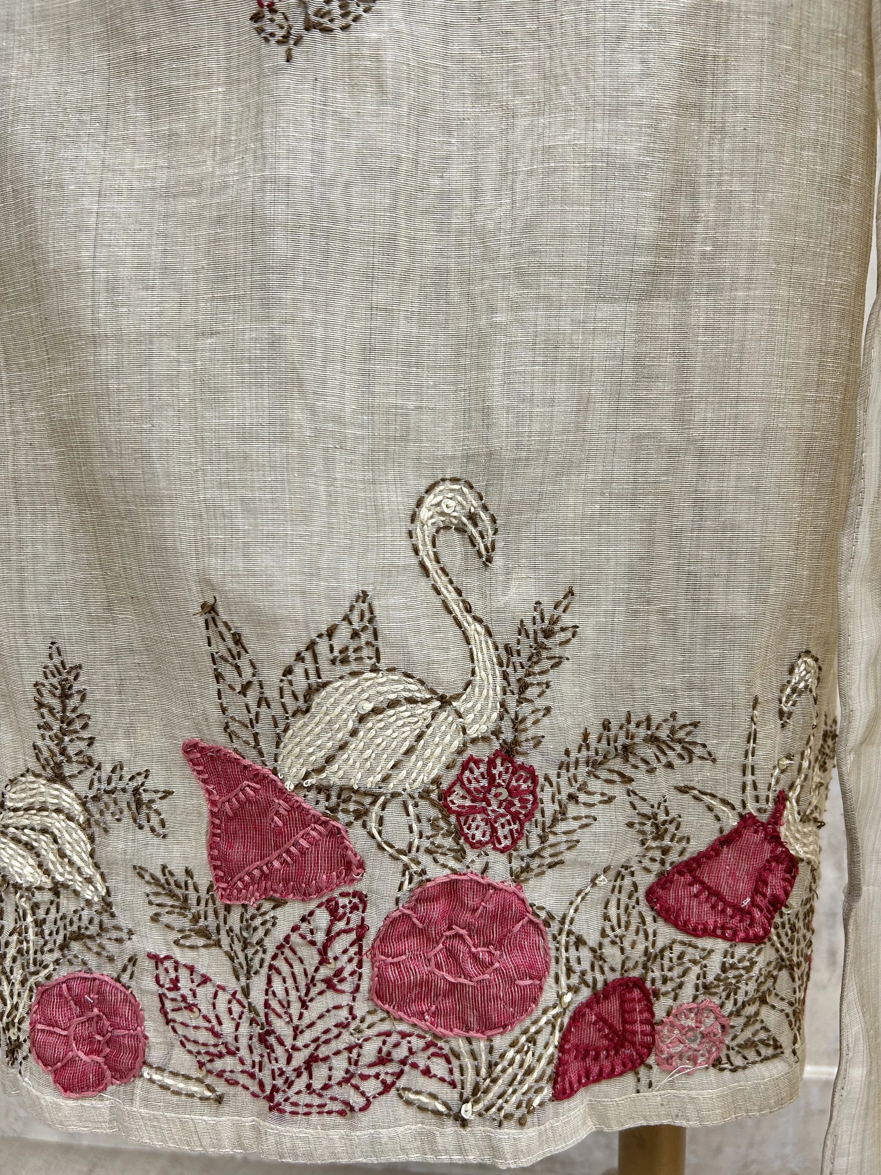 Hem Thread Work Jamdani Linen Unstitched Suit Set