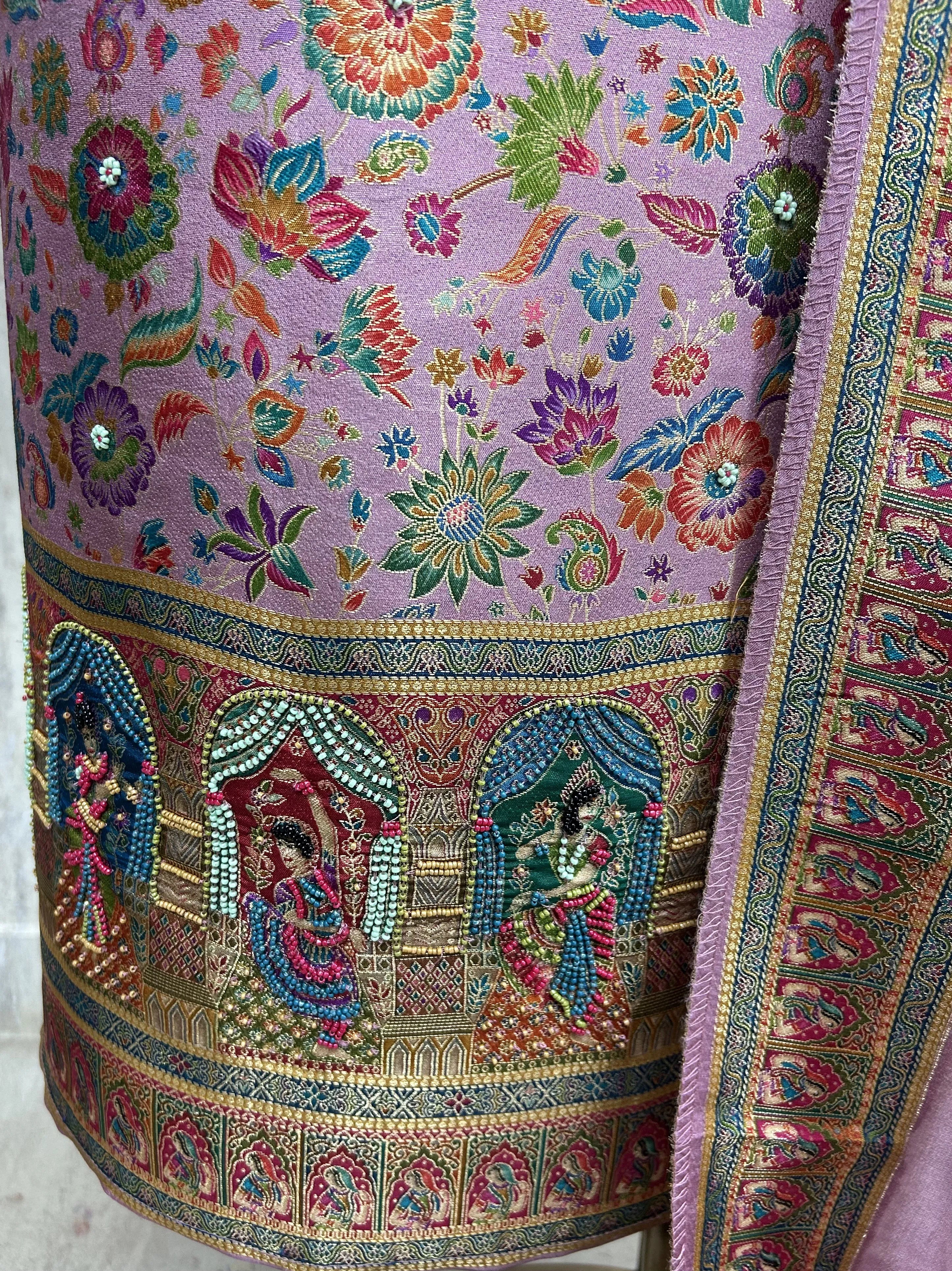 Position Print Banarasi Silk Unstitched Suit