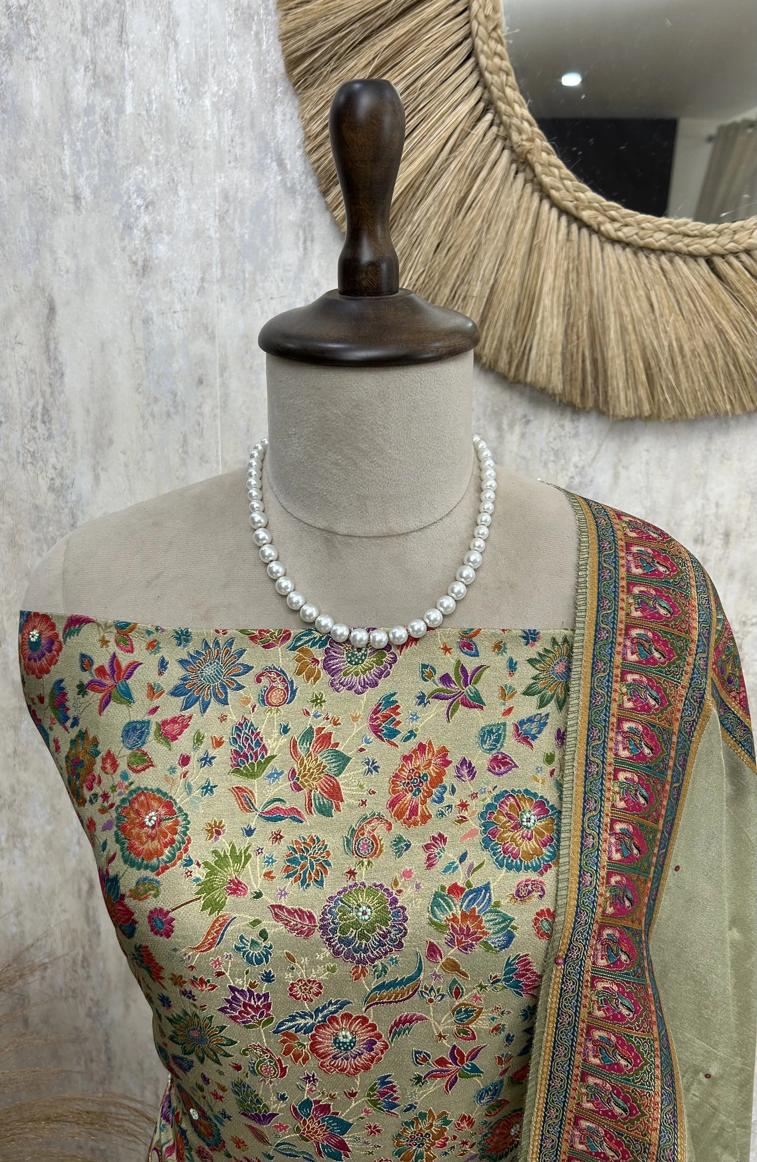 Position Print Banarasi Silk Unstitched Suit