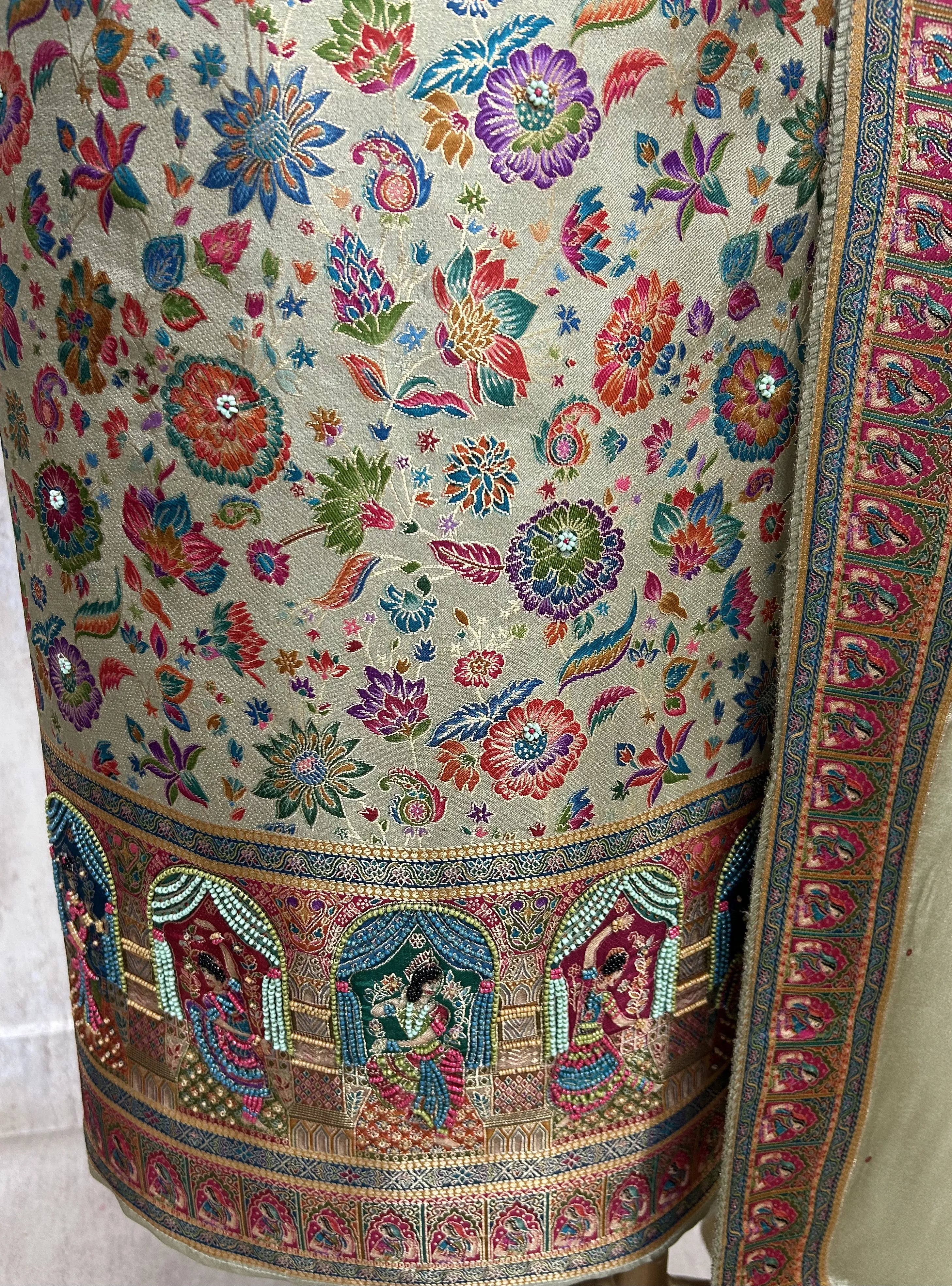 Position Print Banarasi Silk Unstitched Suit