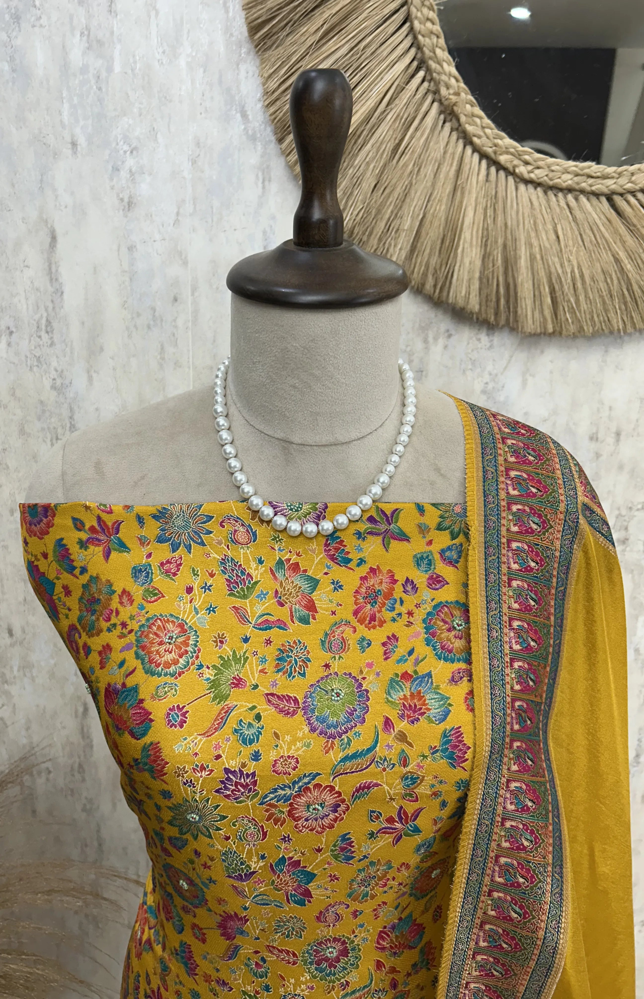 Position Print Banarasi Silk Unstitched Suit