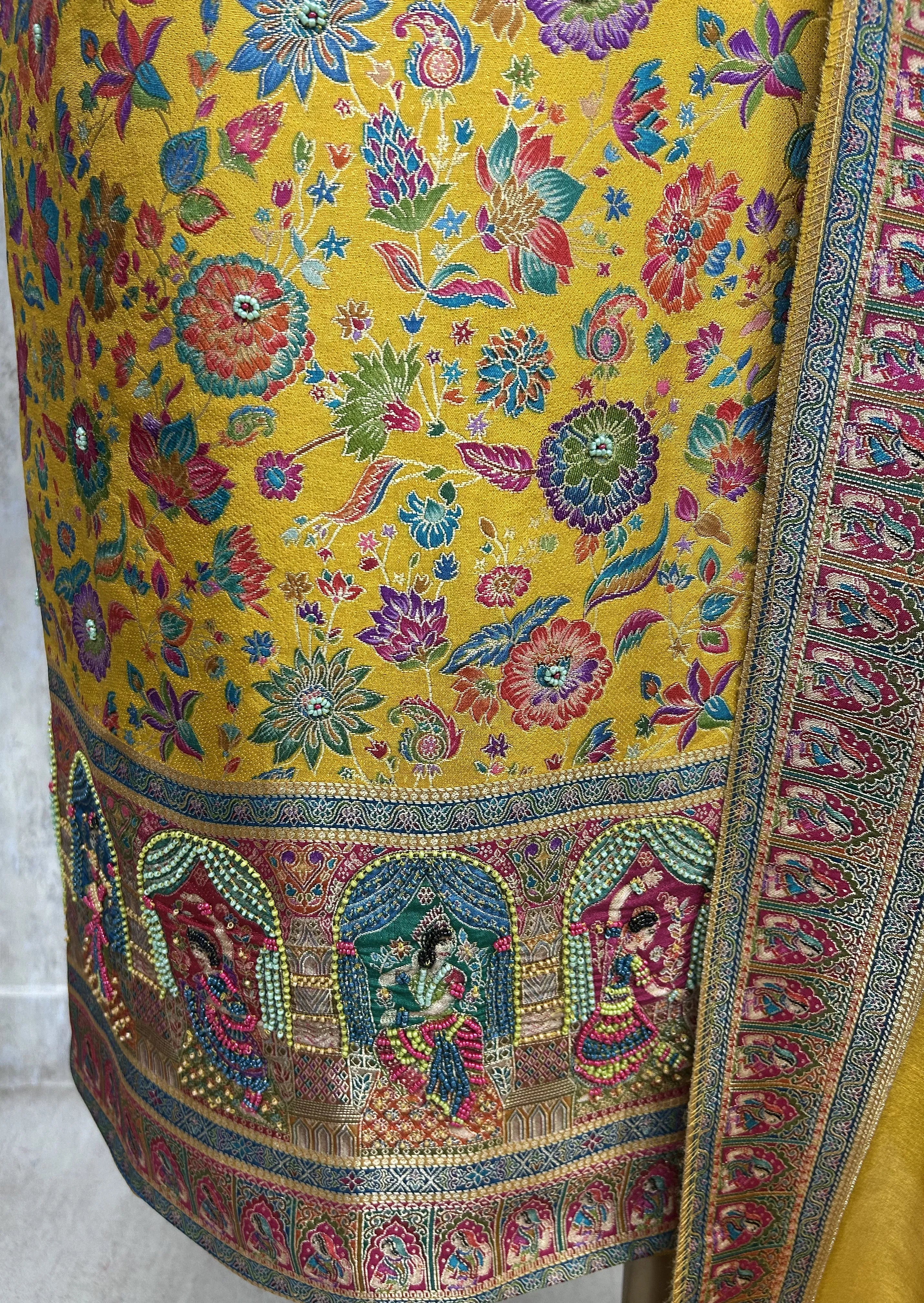 Position Print Banarasi Silk Unstitched Suit