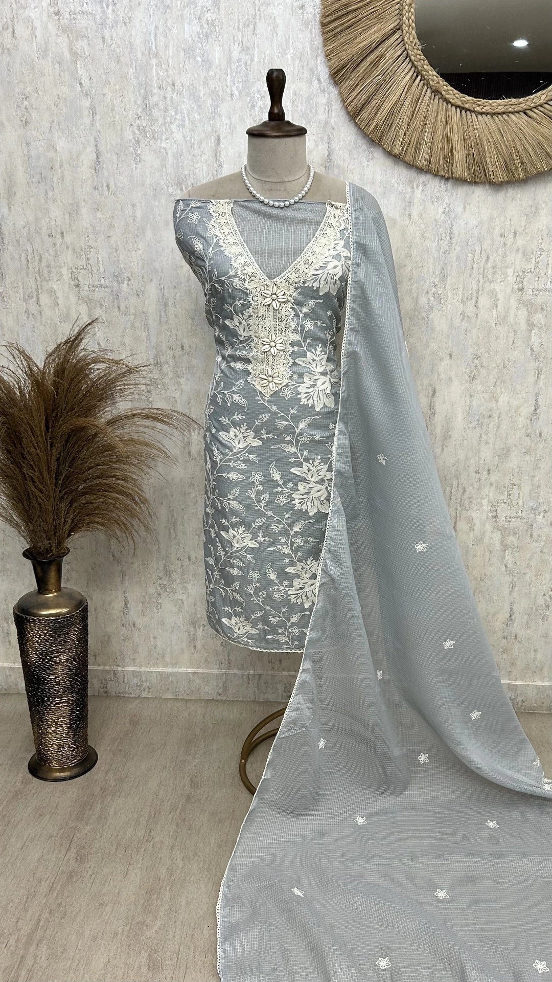 Thread Embroidered Kota Unstitched Suit Set