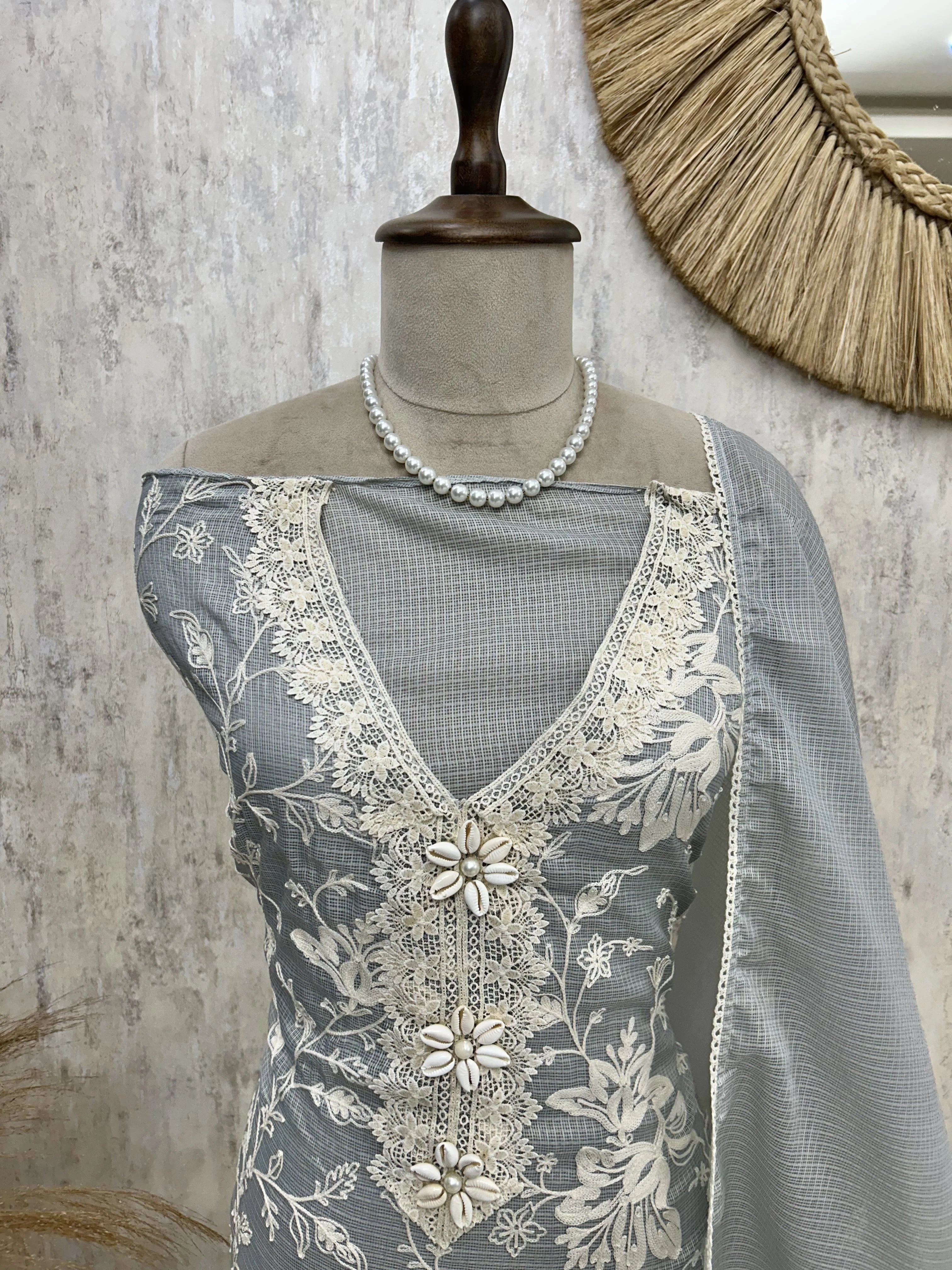 Thread Embroidered Kota Unstitched Suit Set