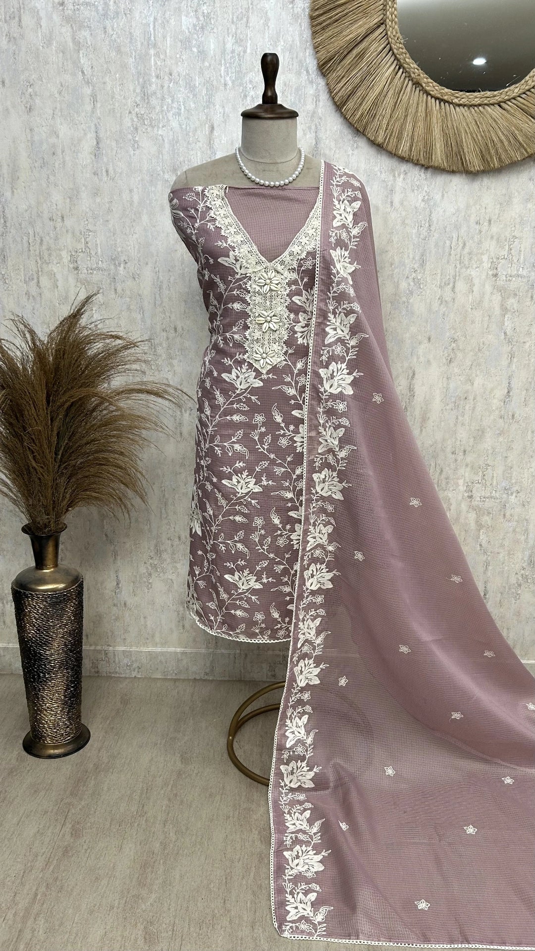Thread Embroidered Kota Unstitched Suit Set
