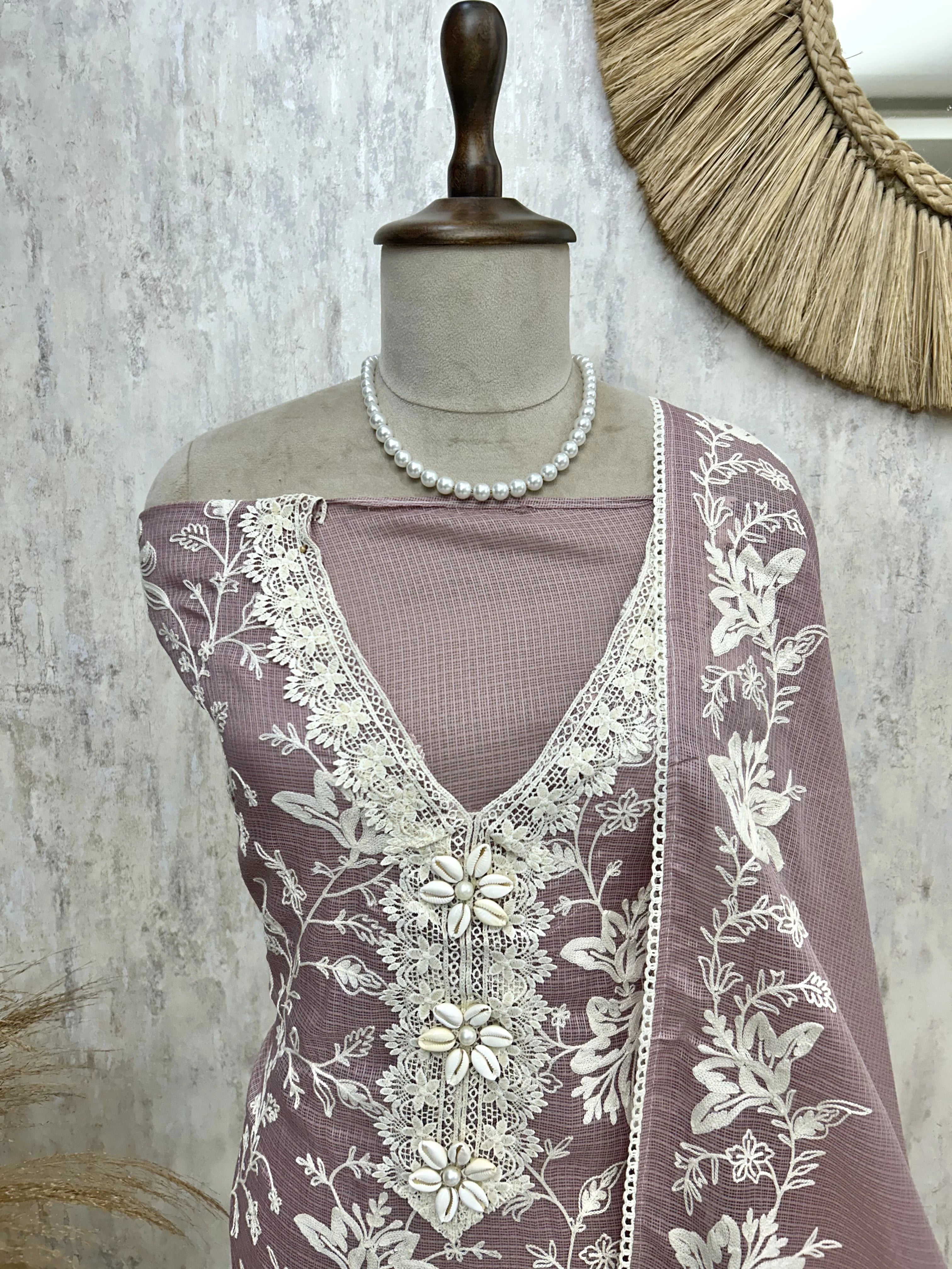Thread Embroidered Kota Unstitched Suit Set