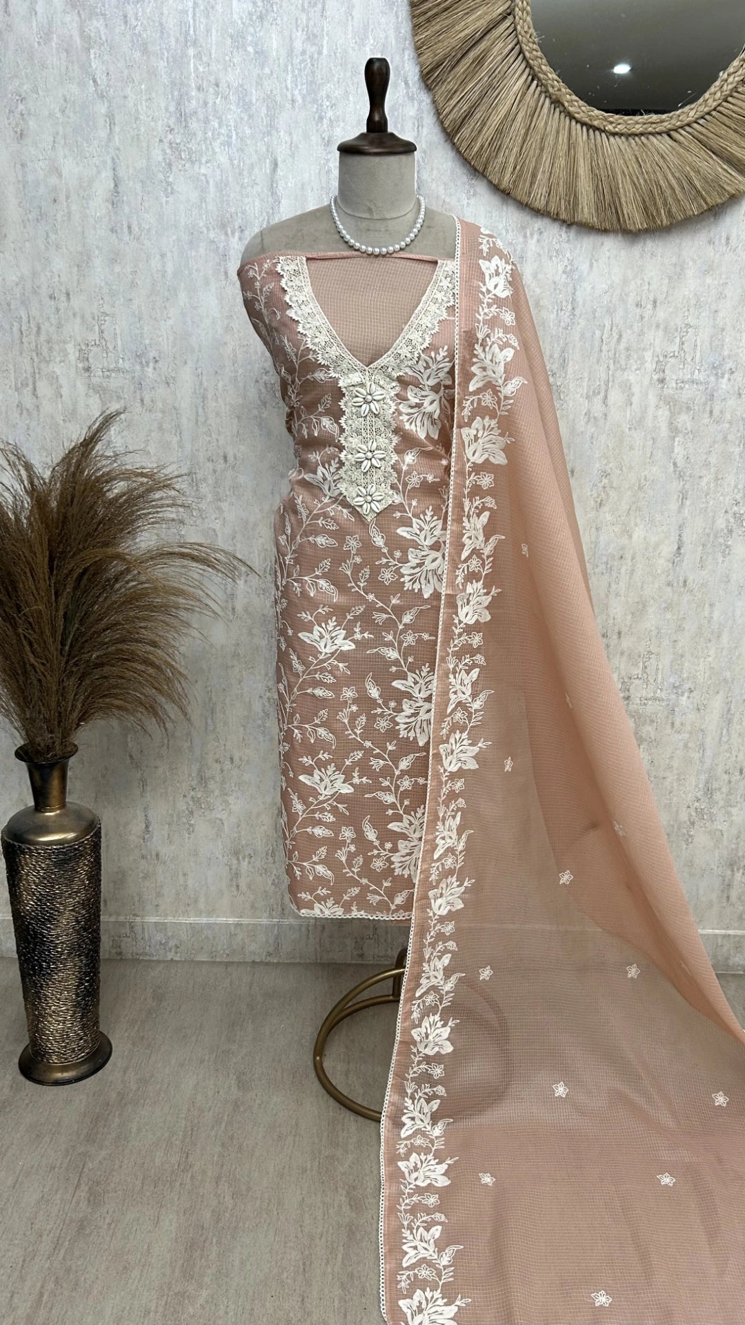 Thread Embroidered Kota Unstitched Suit Set