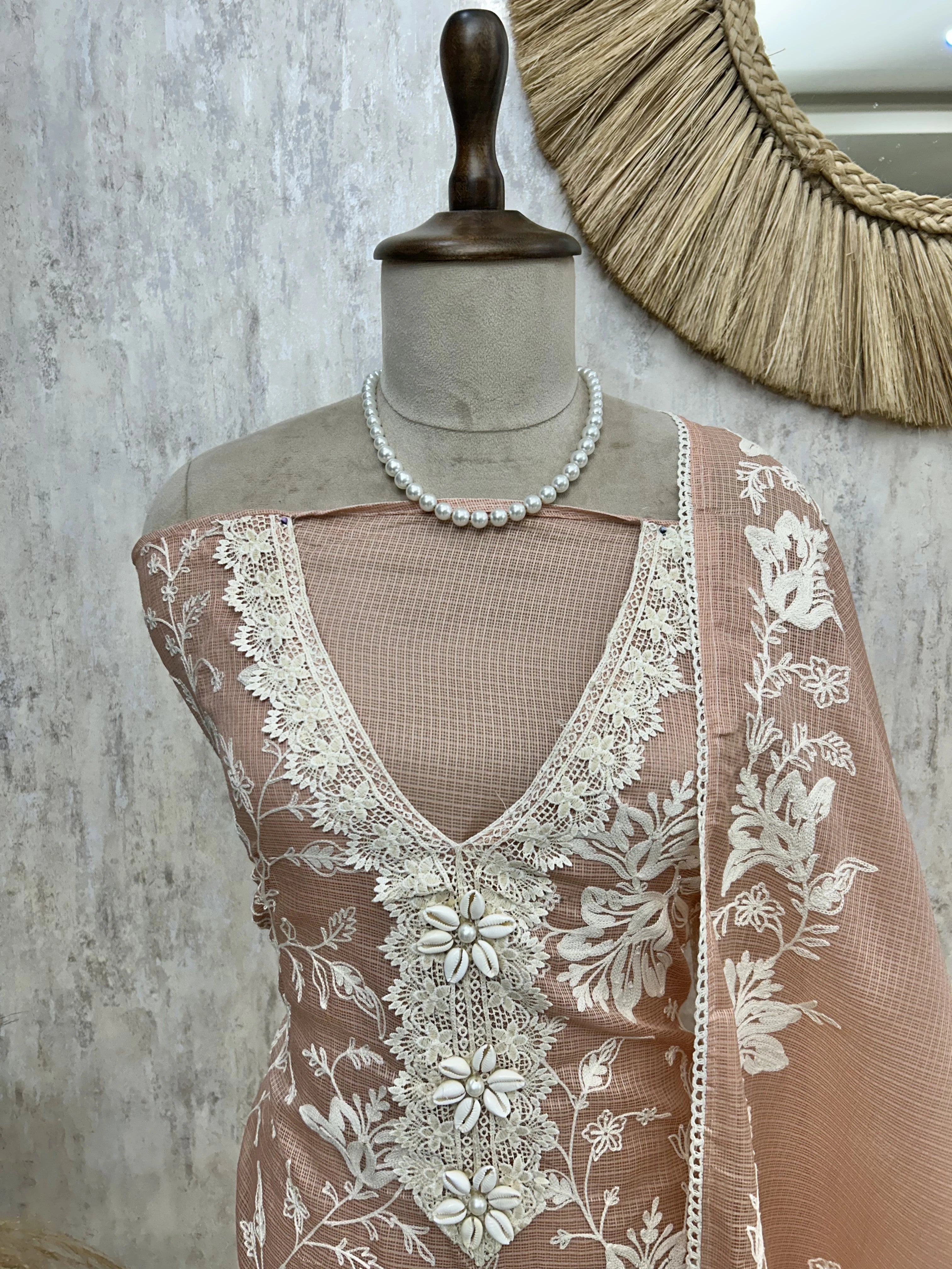 Thread Embroidered Kota Unstitched Suit Set