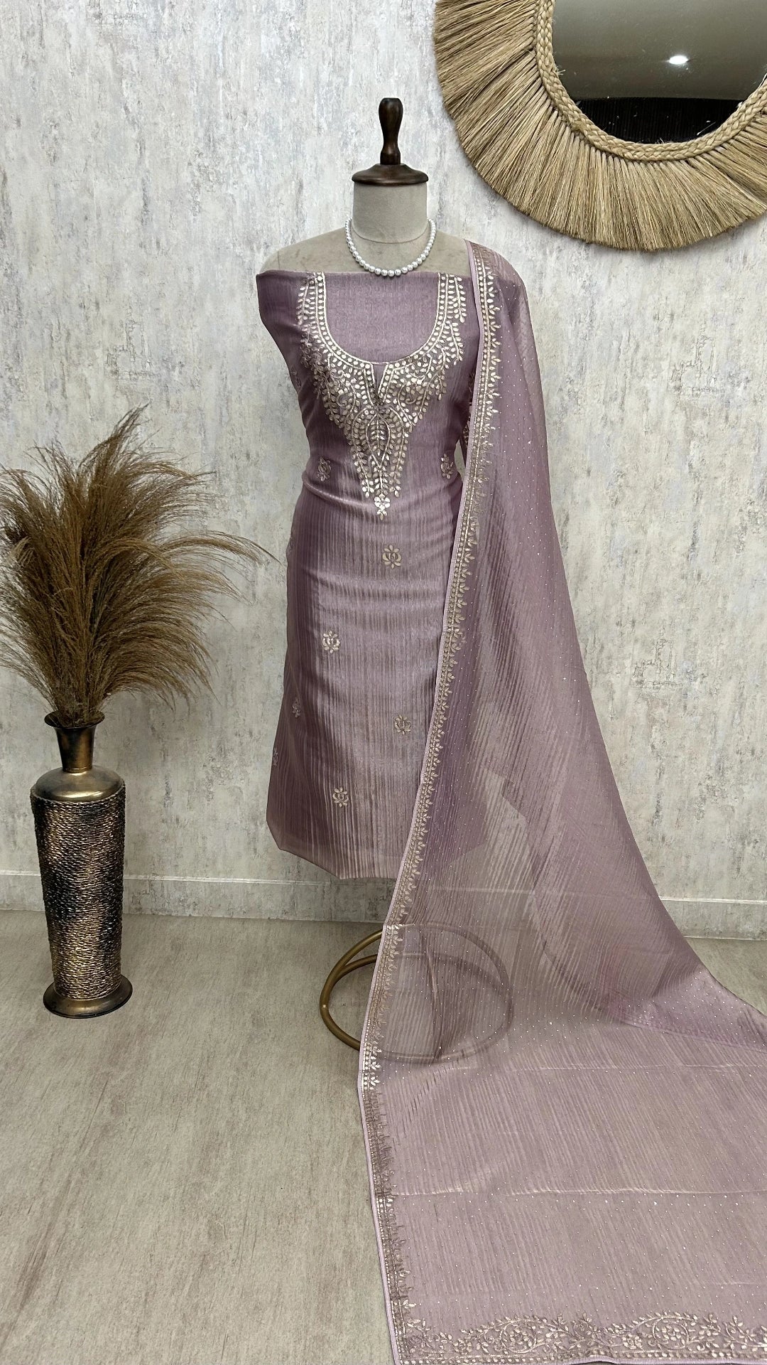 Applique Embroidered Glass Organza Unstitched Suit Set