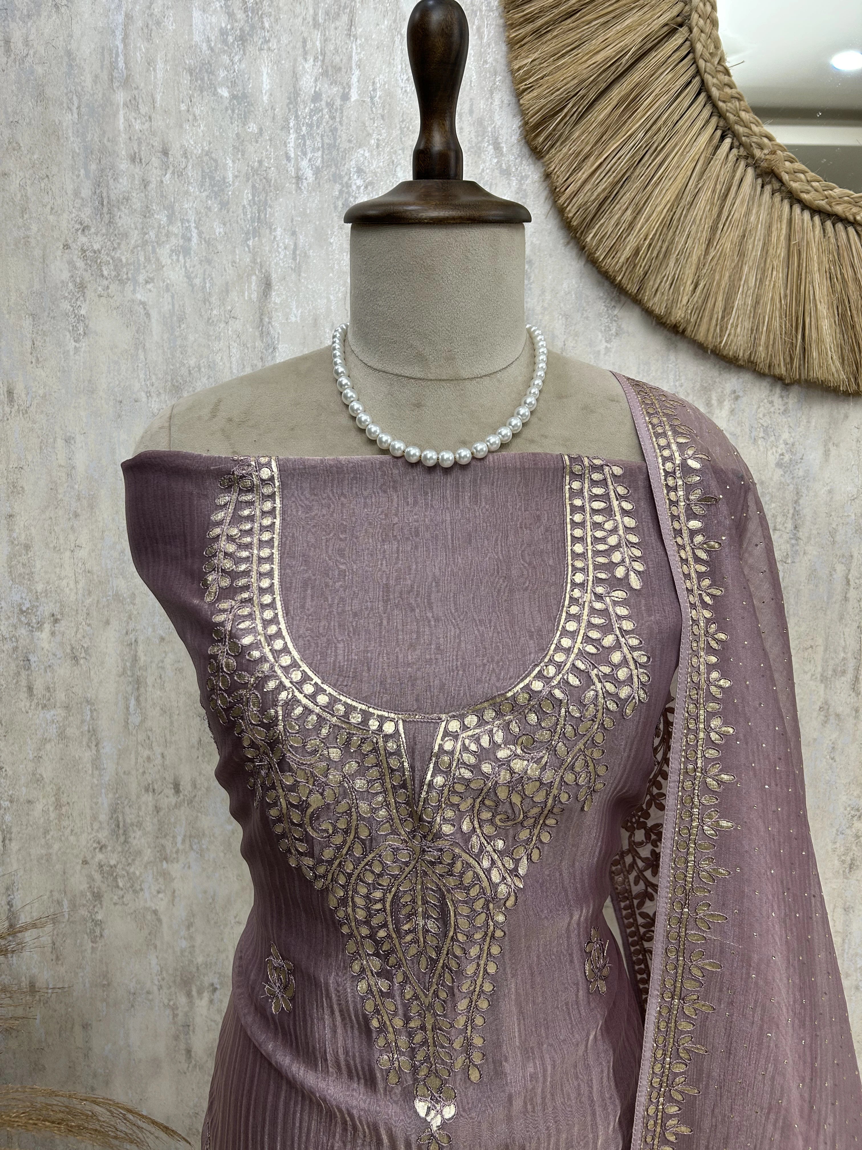 Applique Embroidered Glass Organza Unstitched Suit Set