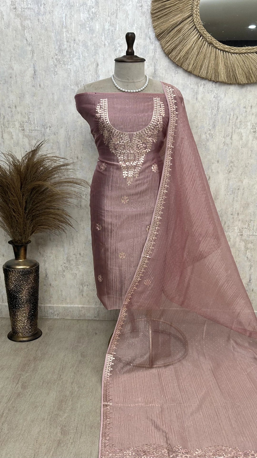 Applique Embroidered Glass Organza Unstitched Suit Set