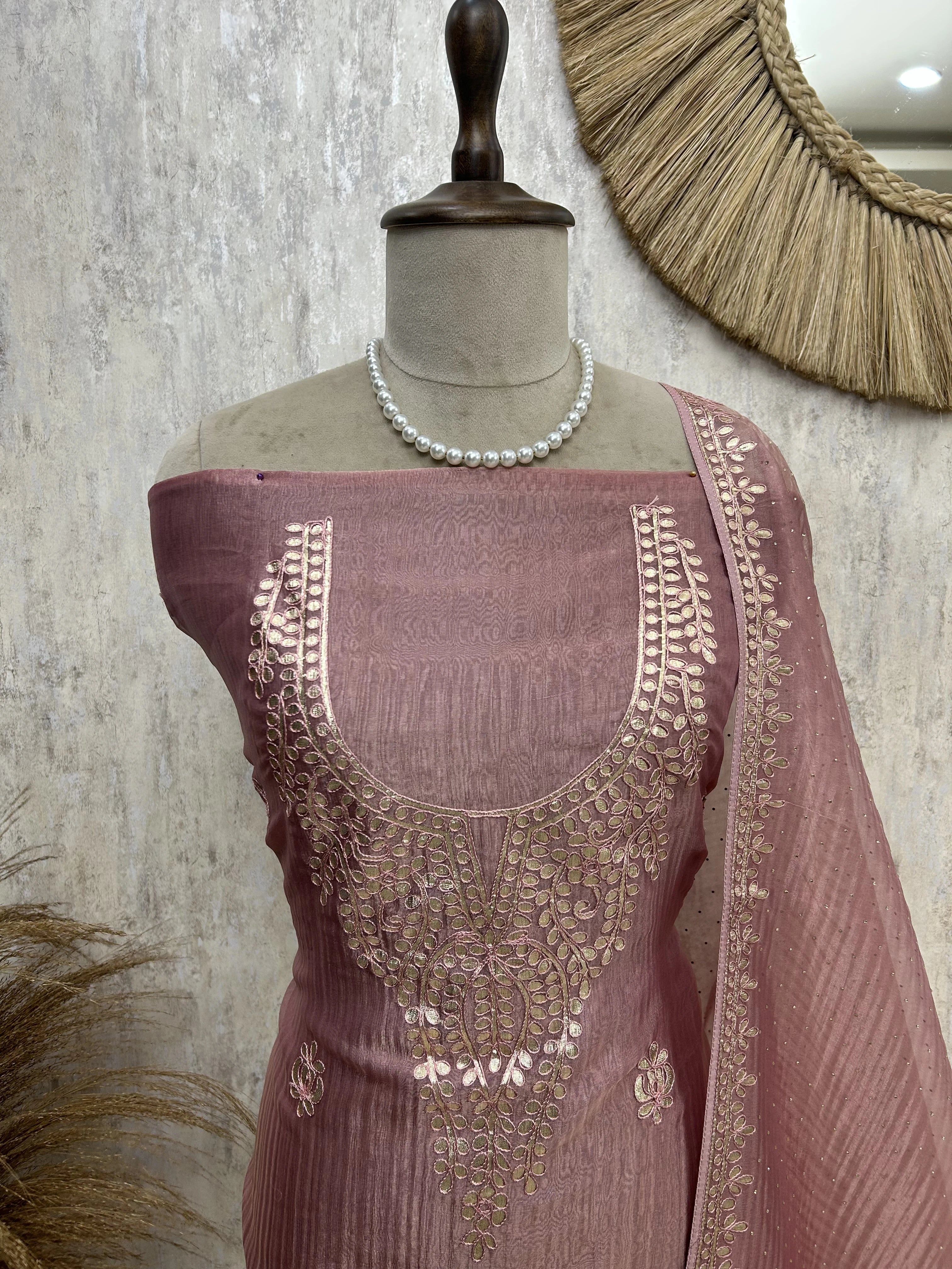 Applique Embroidered Glass Organza Unstitched Suit Set