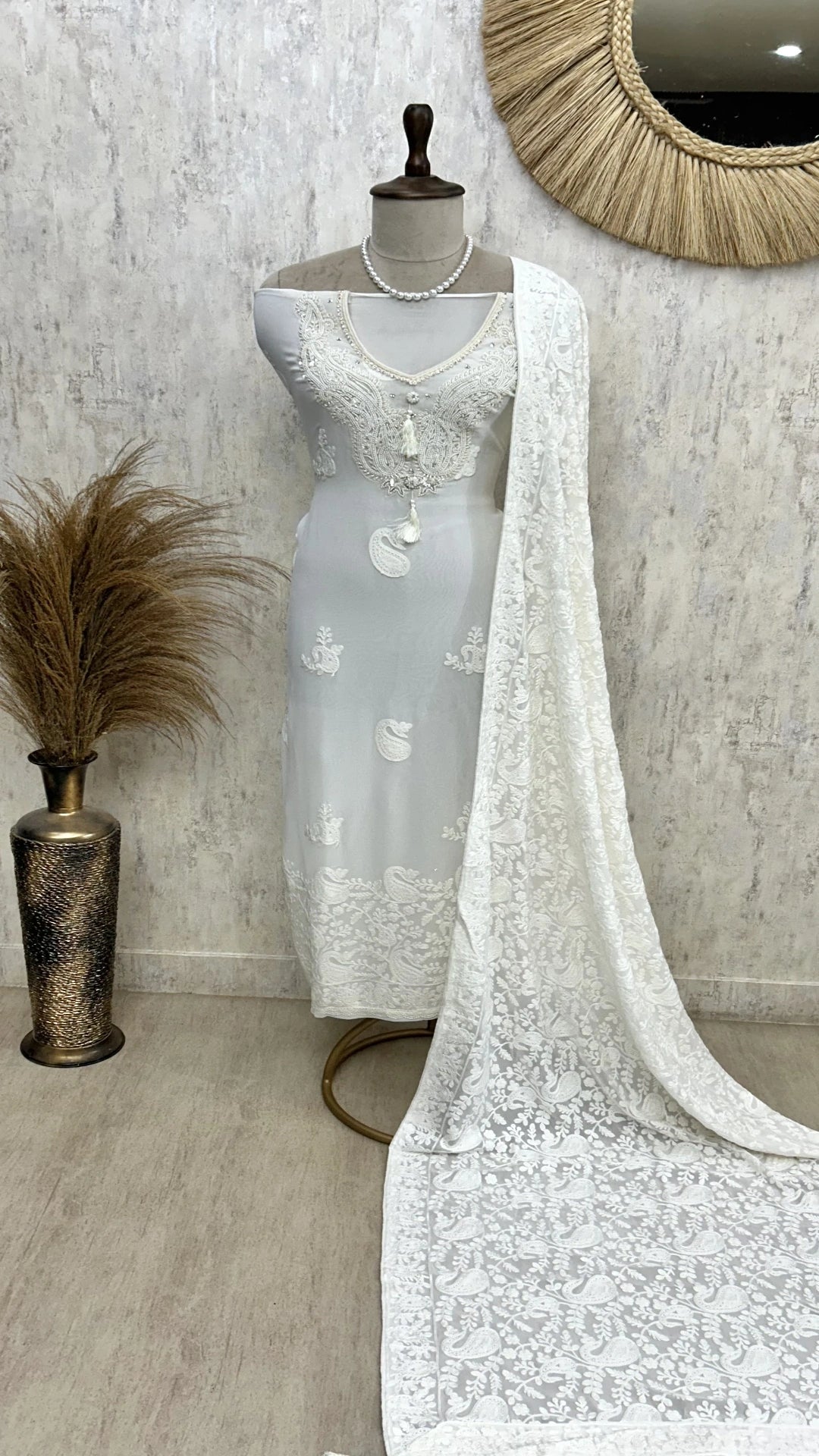 Georgette Unstitched Suit Set With Chikankari Work