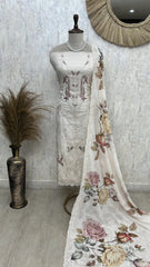 Fine Thread Embroidered Organza Unstitched Suit Set