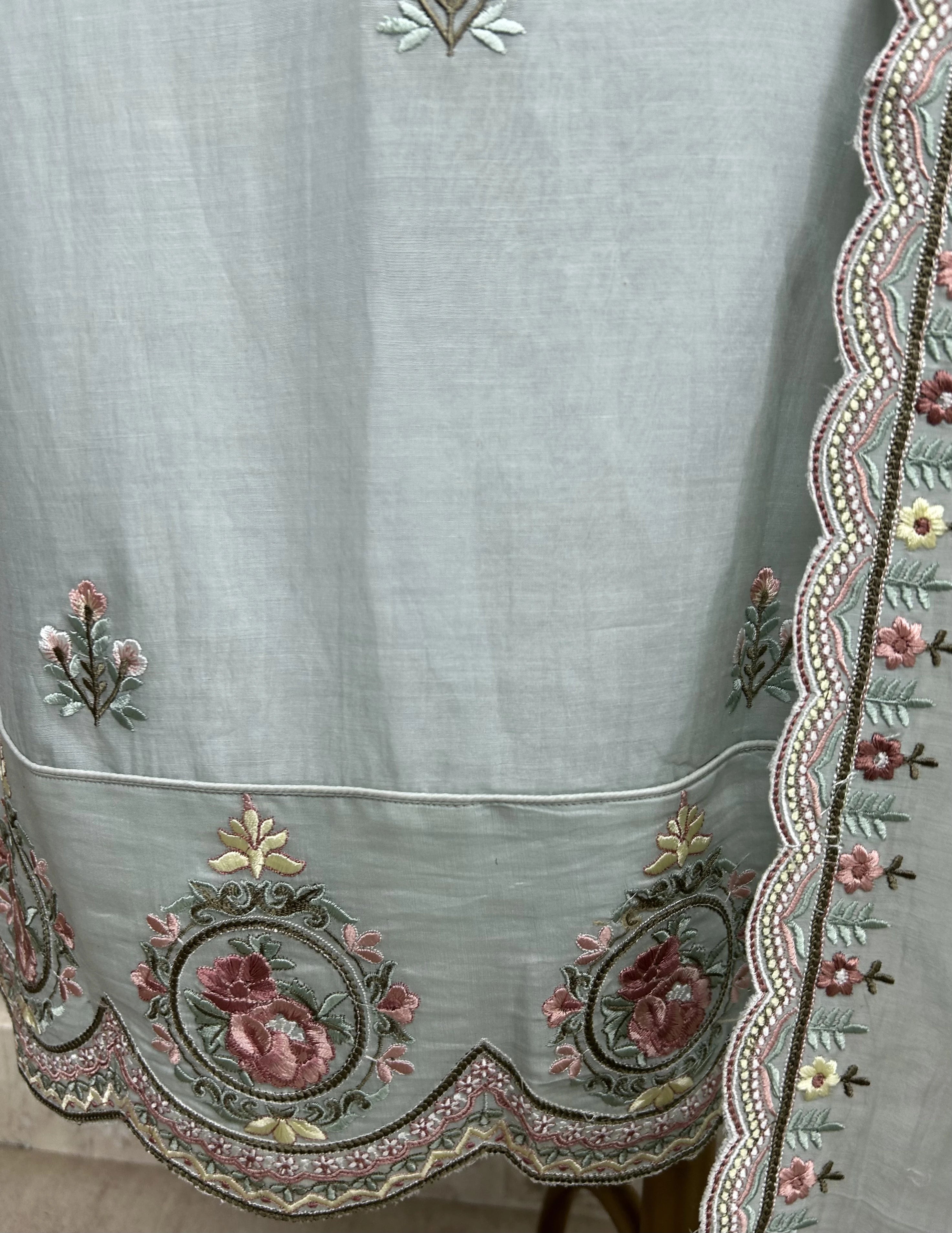 Thread Work Mul Chanderi Unstitched Suit Set