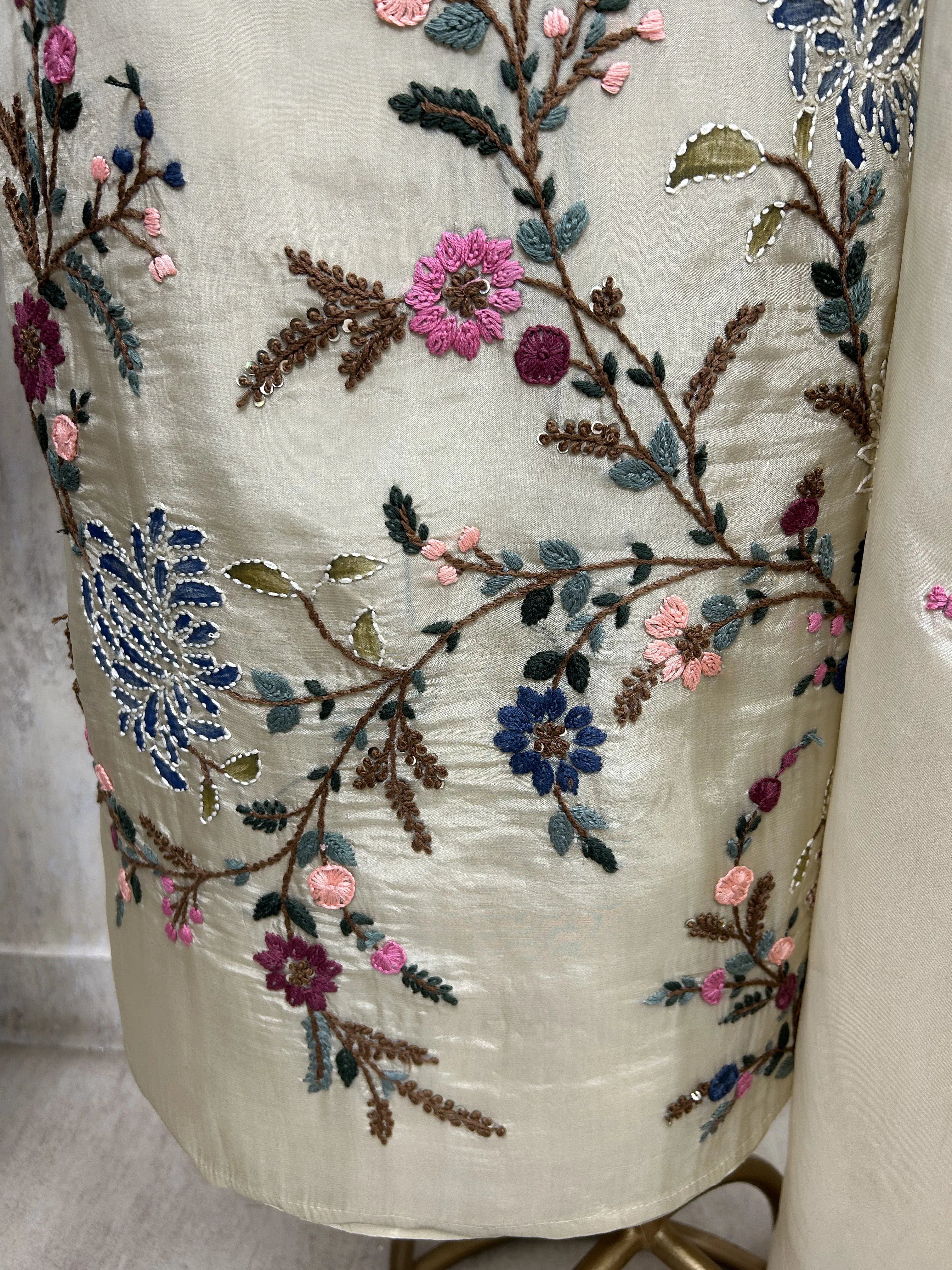 Glass Tissue Unstitched suit with Thread Embroidery