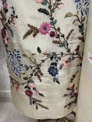 Glass Tissue Unstitched suit with Thread Embroidery