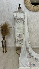 Cotton Unstitched Suit Set With Shell Work