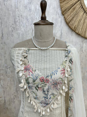 Cotton Unstitched Suit Set With Shell Work
