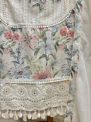 Cotton Unstitched Suit Set With Shell Work