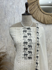 Cotton Unstitched suit with elephant motif