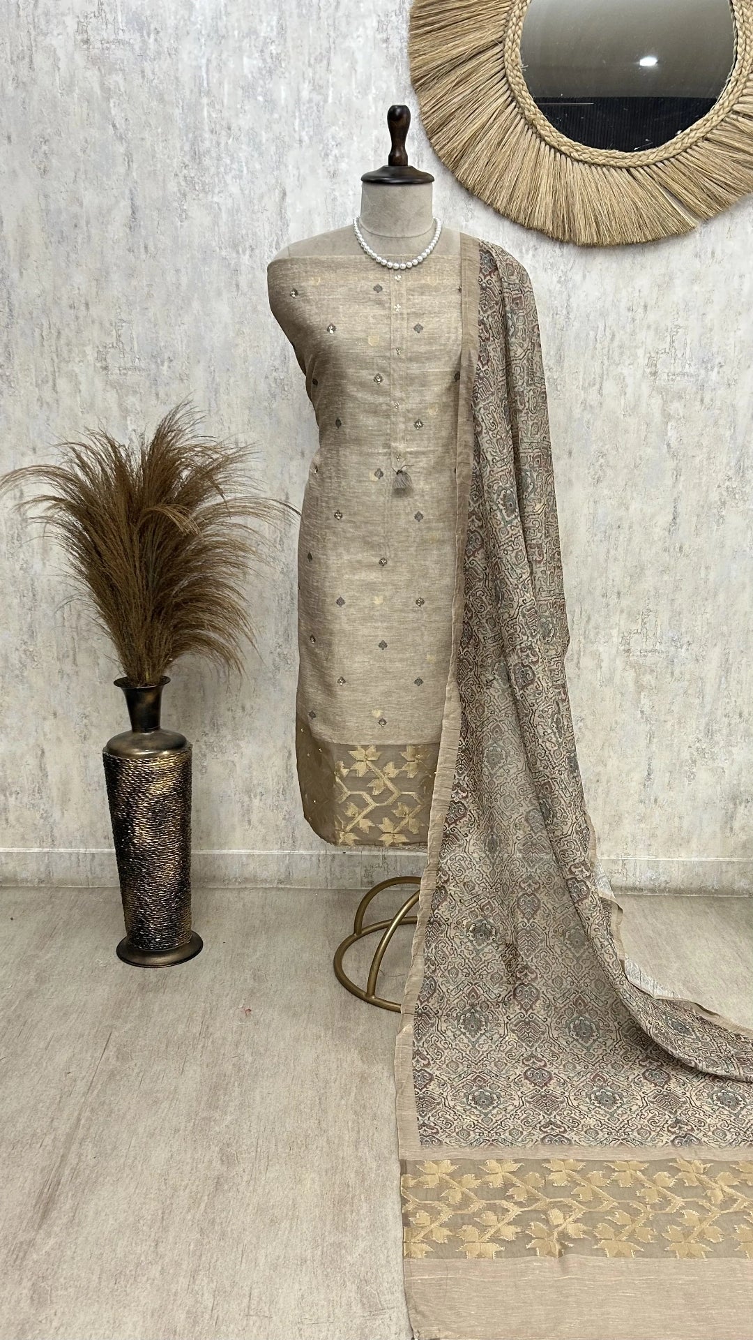 Tussar Unstitched Suit with Subtle Zari Motifs