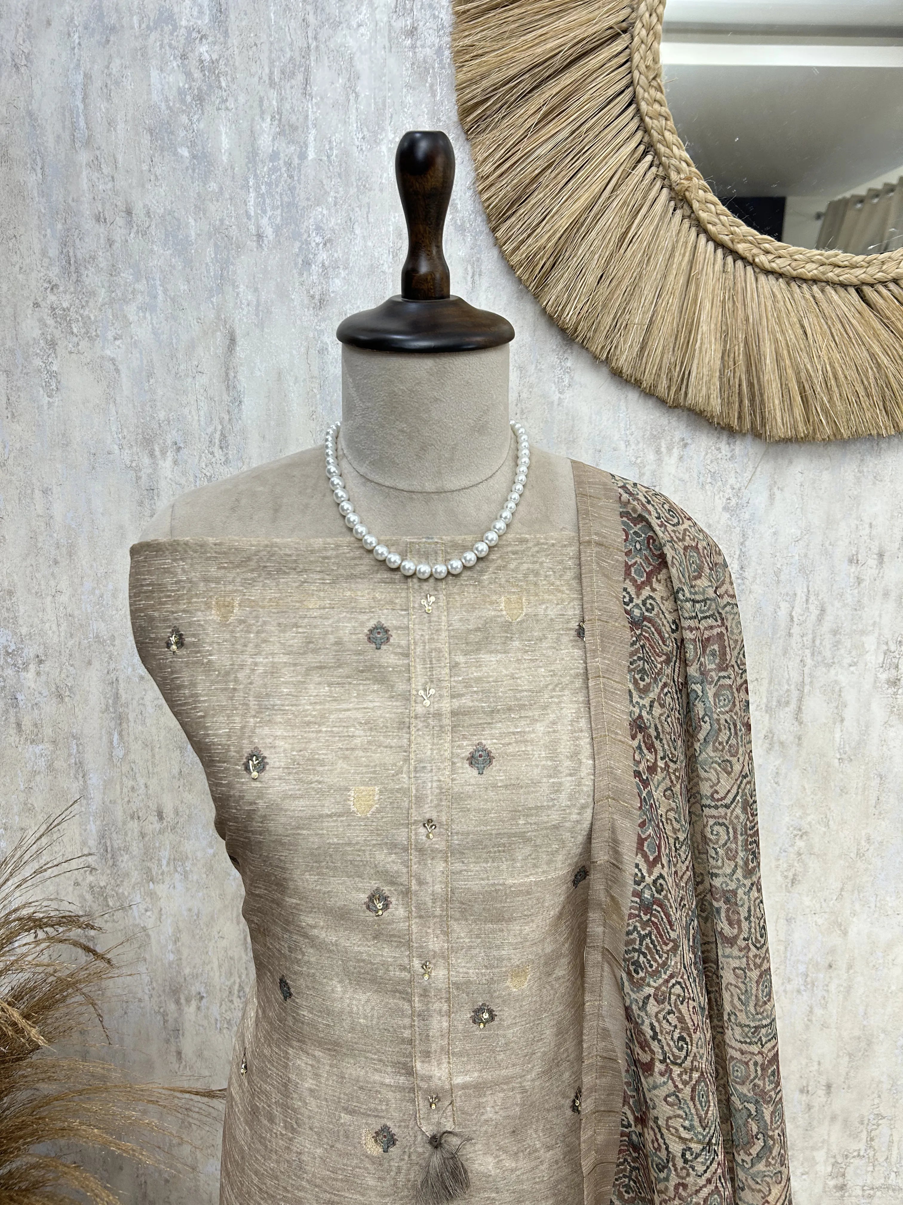 Tussar Unstitched Suit with Subtle Zari Motifs