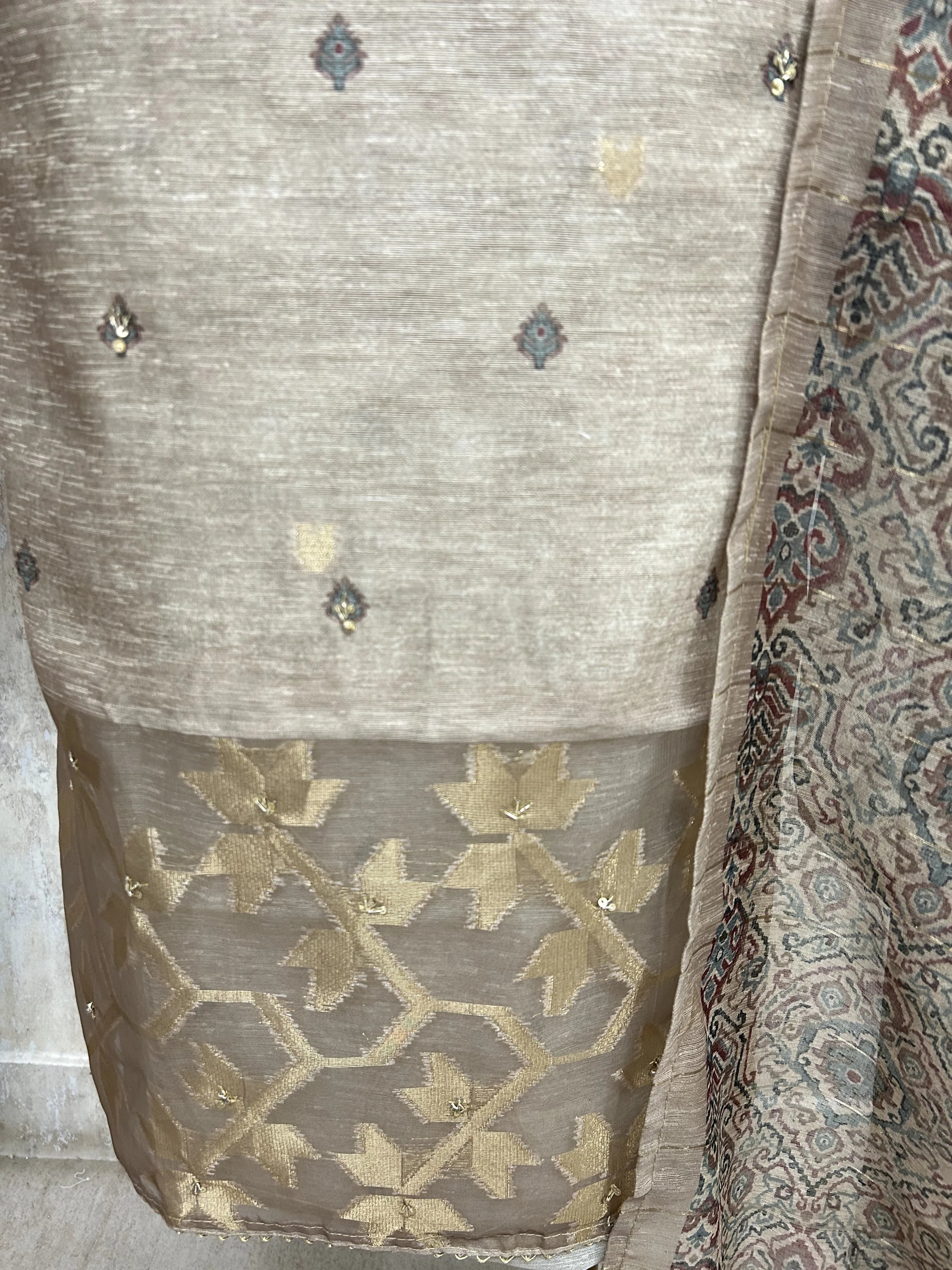 Tussar Unstitched Suit with Subtle Zari Motifs