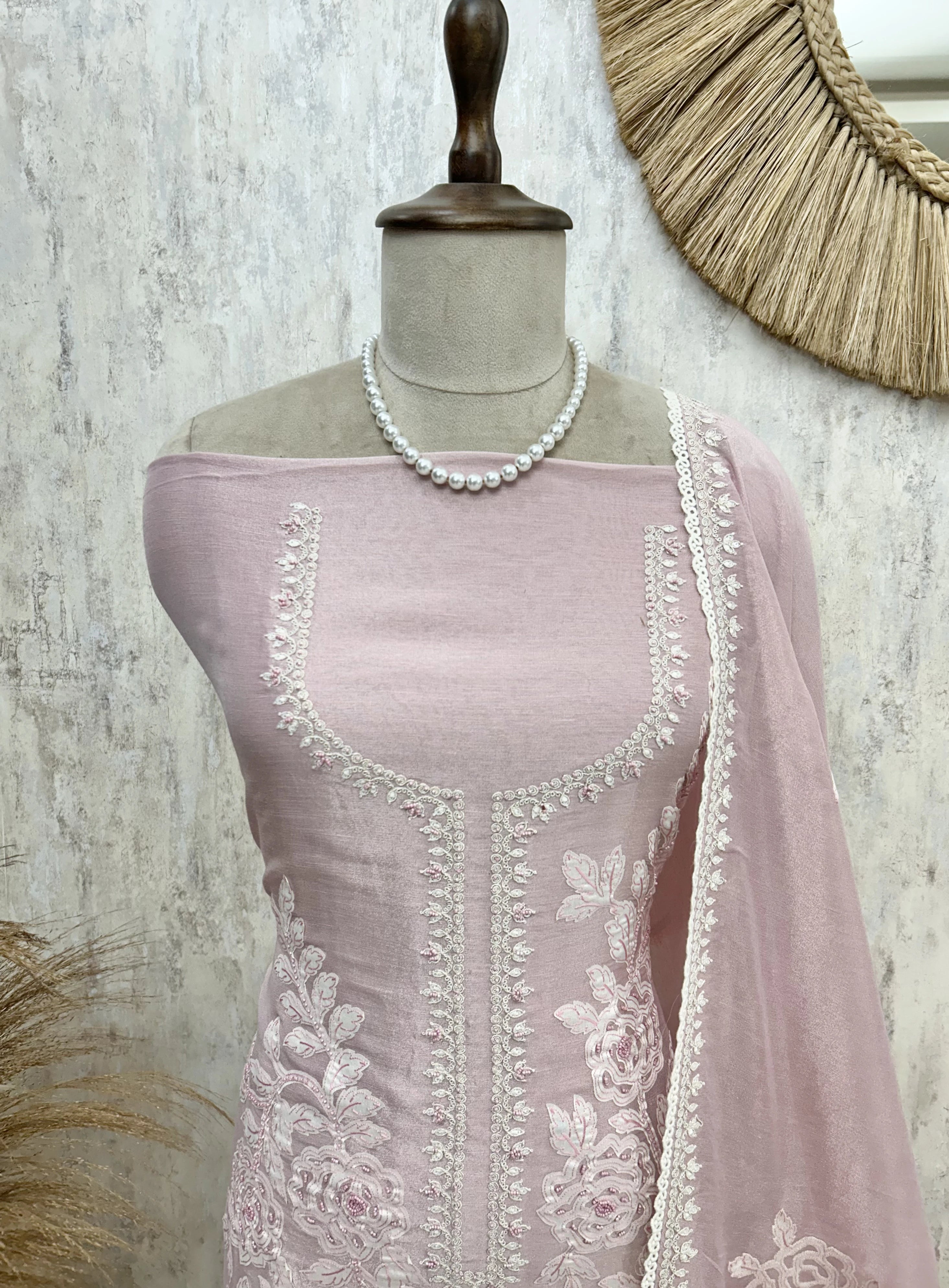 Tissue Linen Unstitched Suit Set With Applique Work