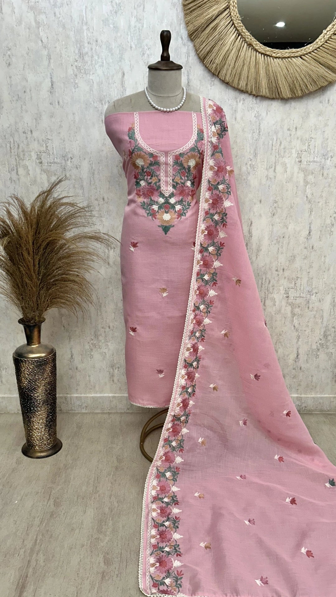 Thread Embroidered Linen Unstitched Suit Set