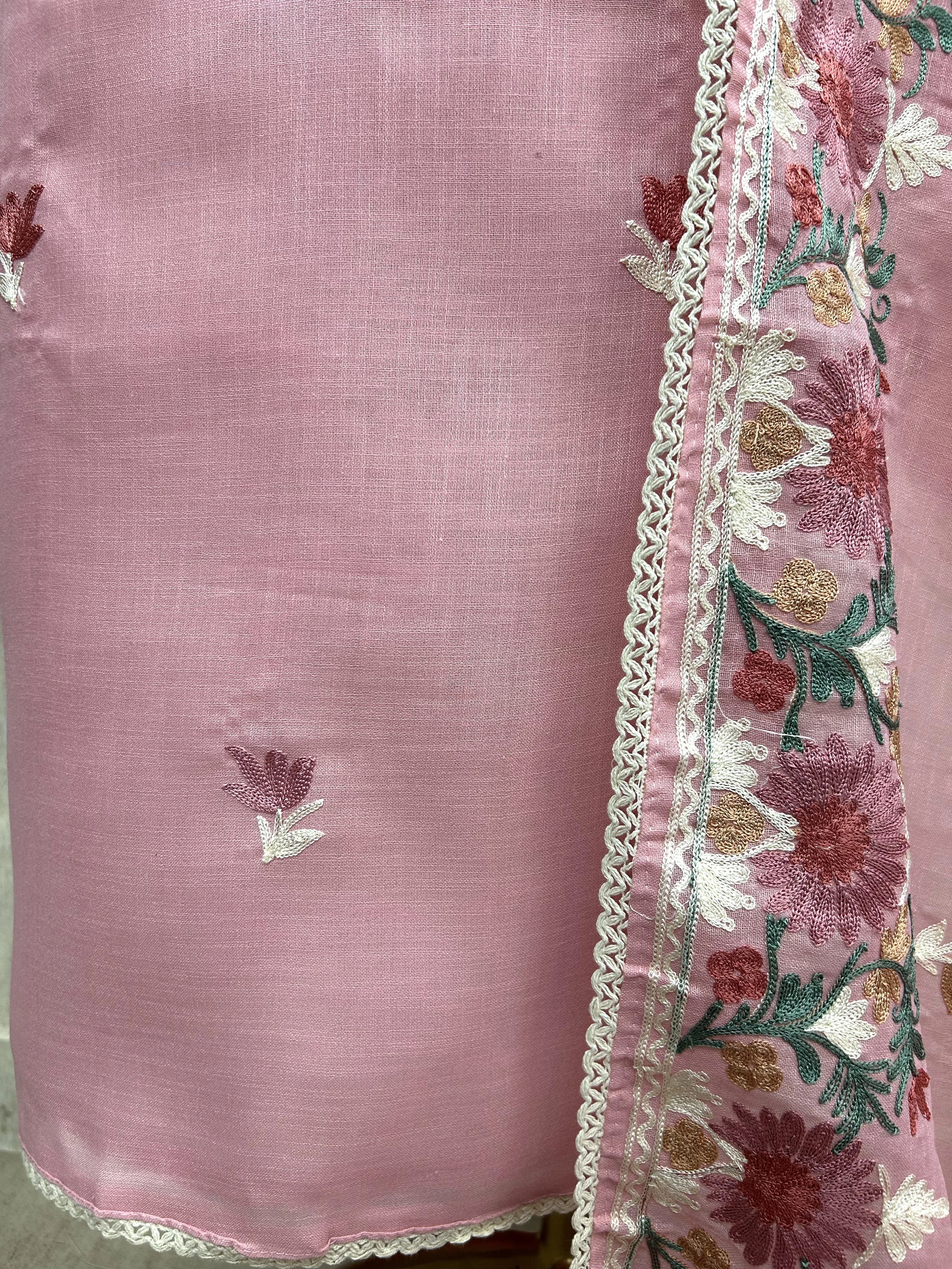 Thread Embroidered Linen Unstitched Suit Set