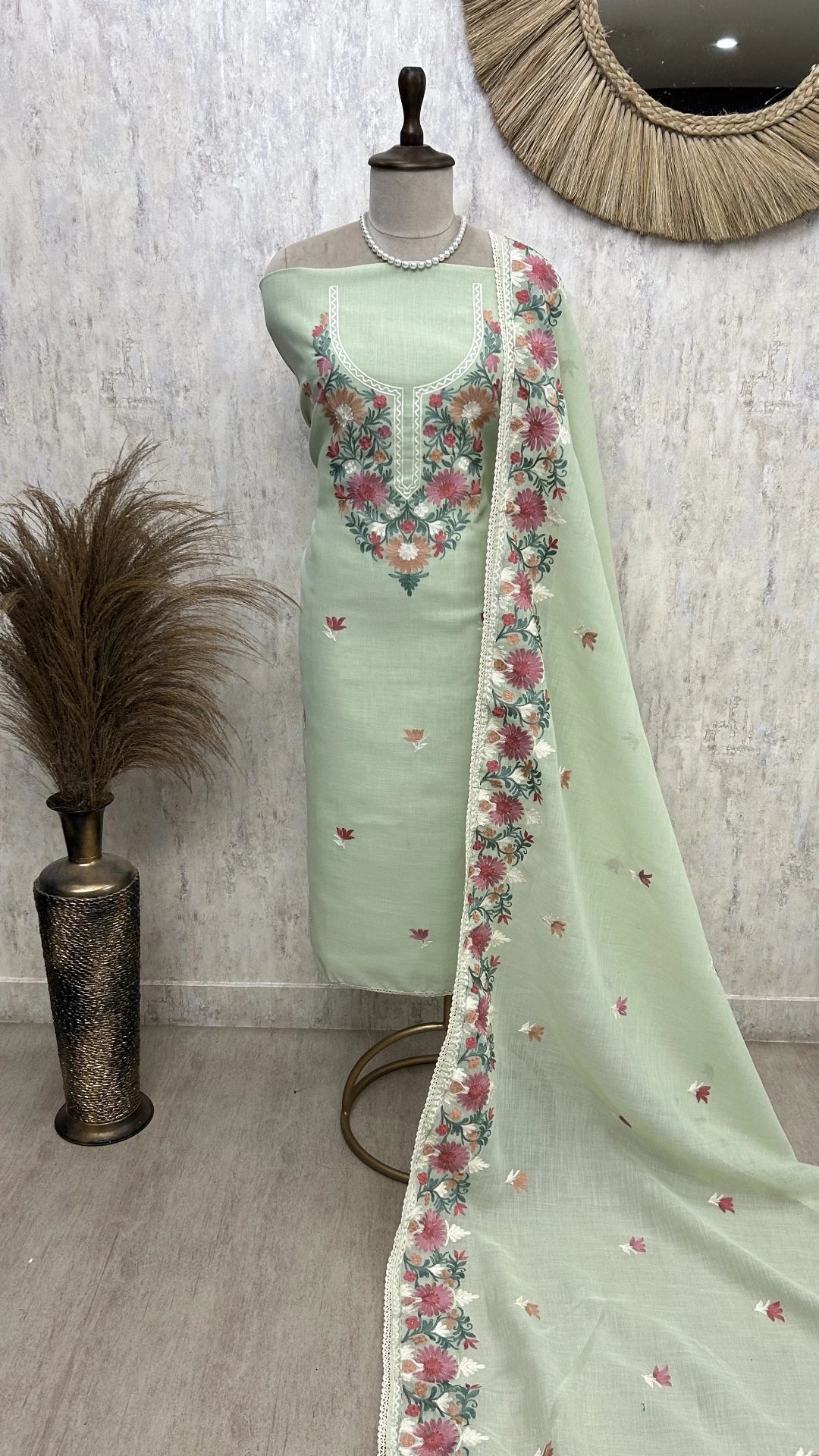 Thread Embroidered Linen Unstitched Suit Set