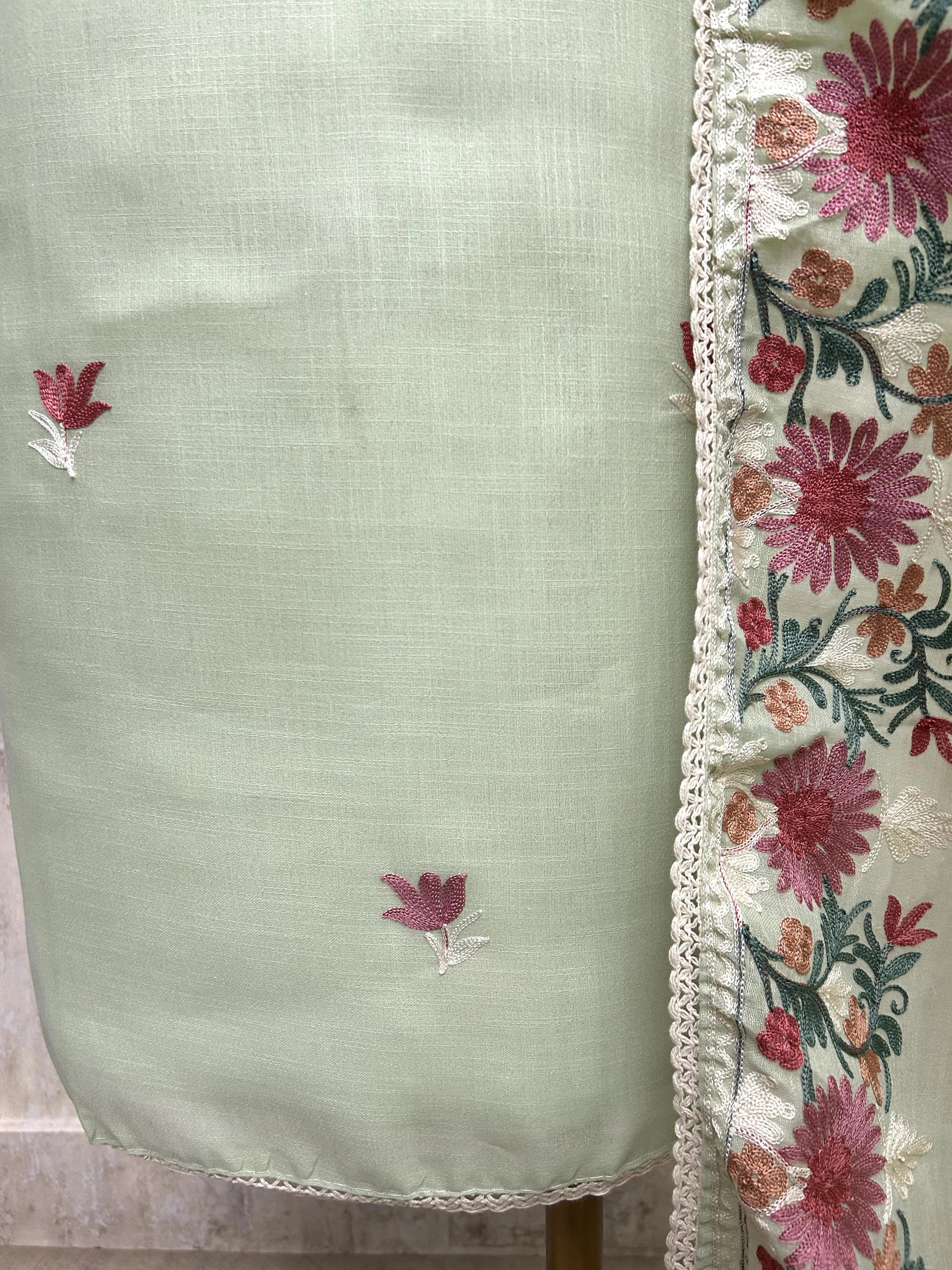 Thread Embroidered Linen Unstitched Suit Set