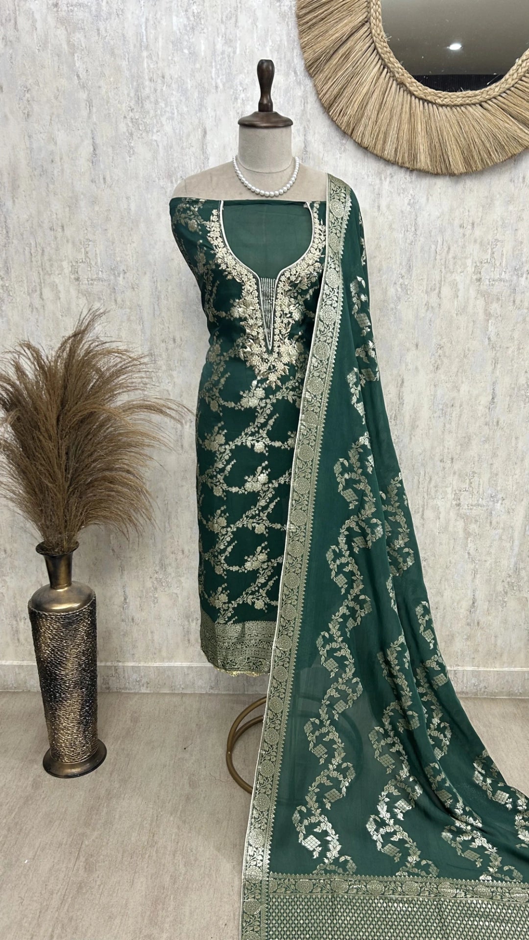 Organza Unstitched Suit Set With Banarasi Weave