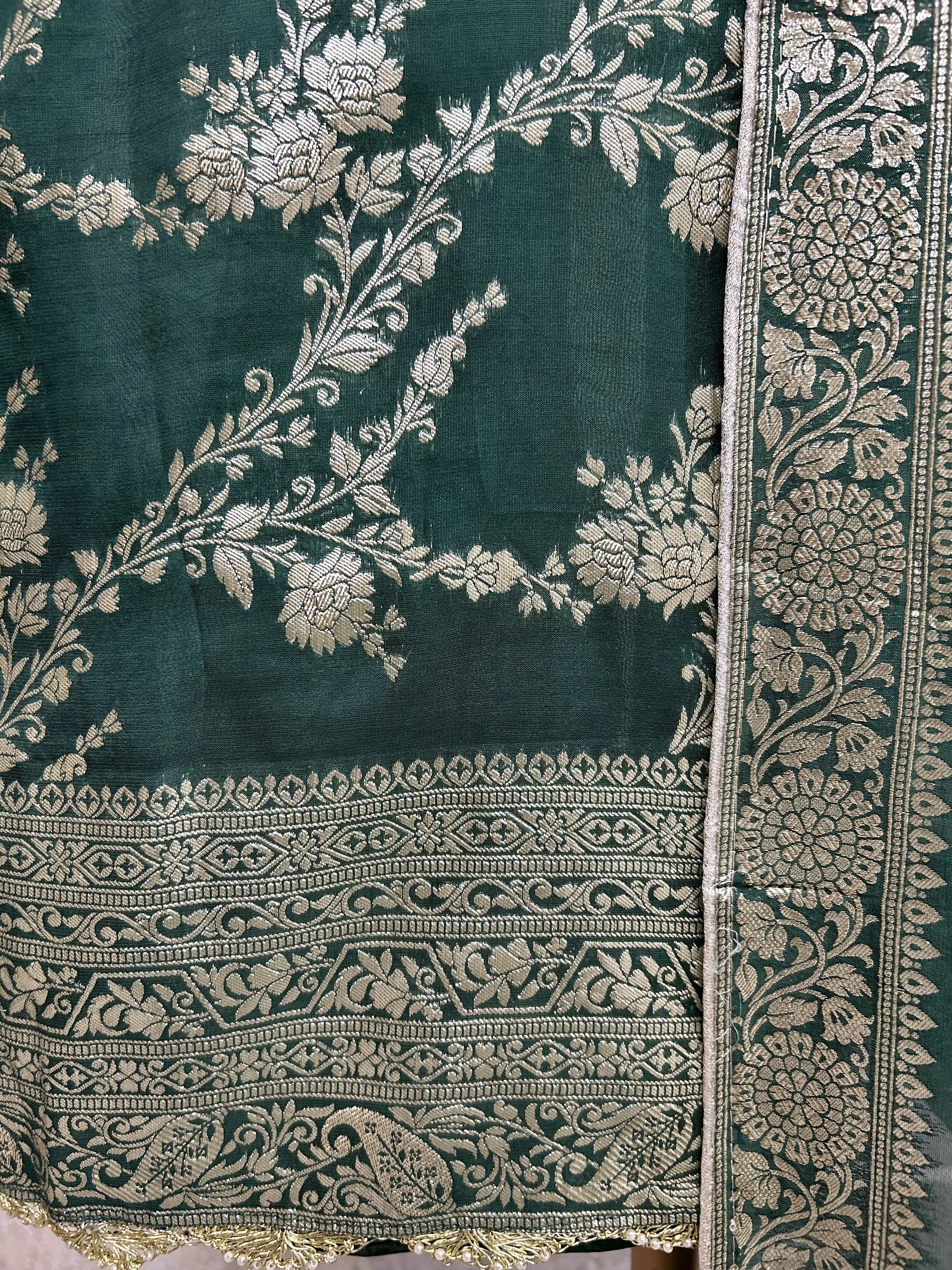 Organza Unstitched Suit Set With Banarasi Weave