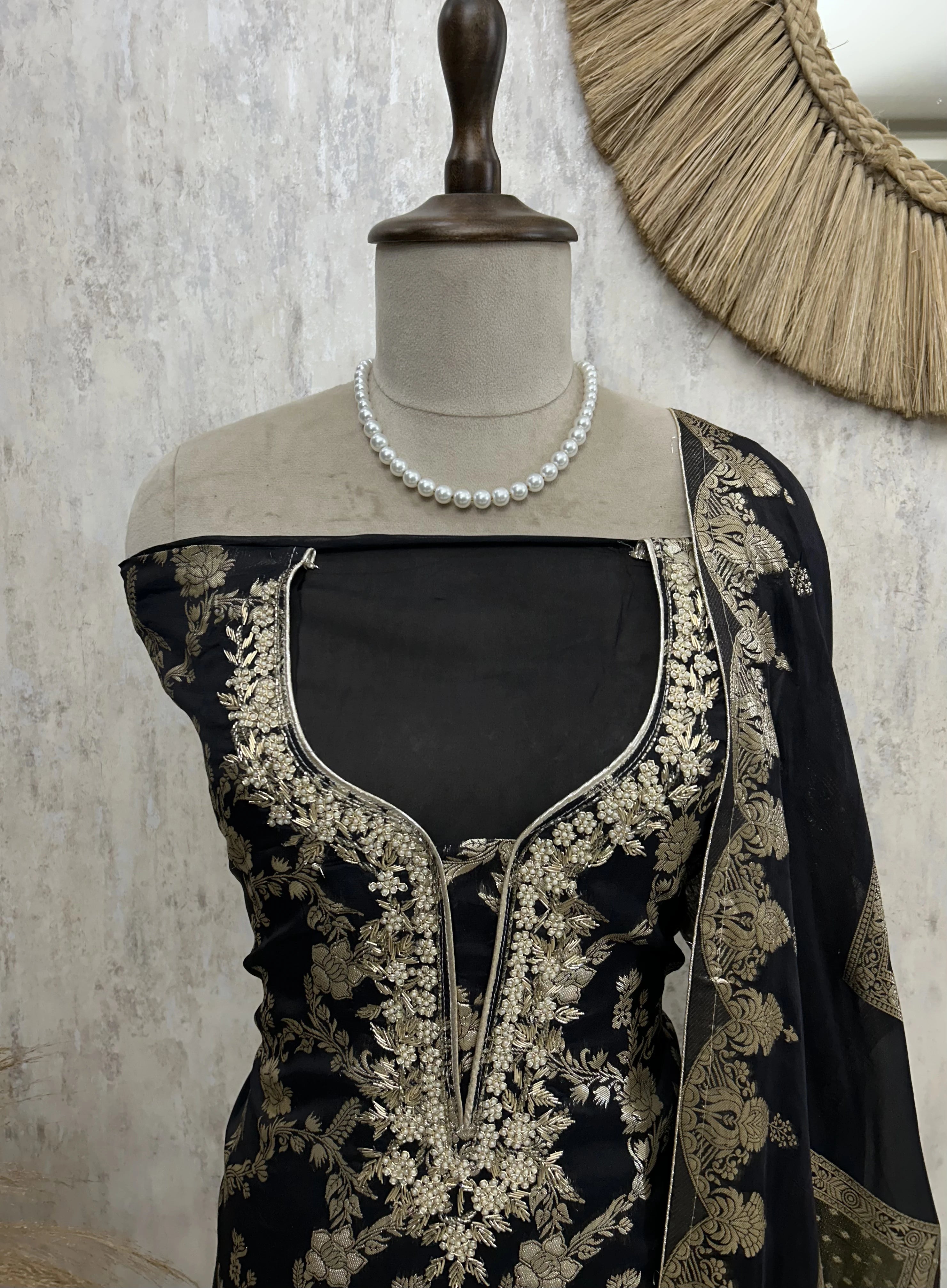 Organza Unstitched Suit Set With Banarasi Weave