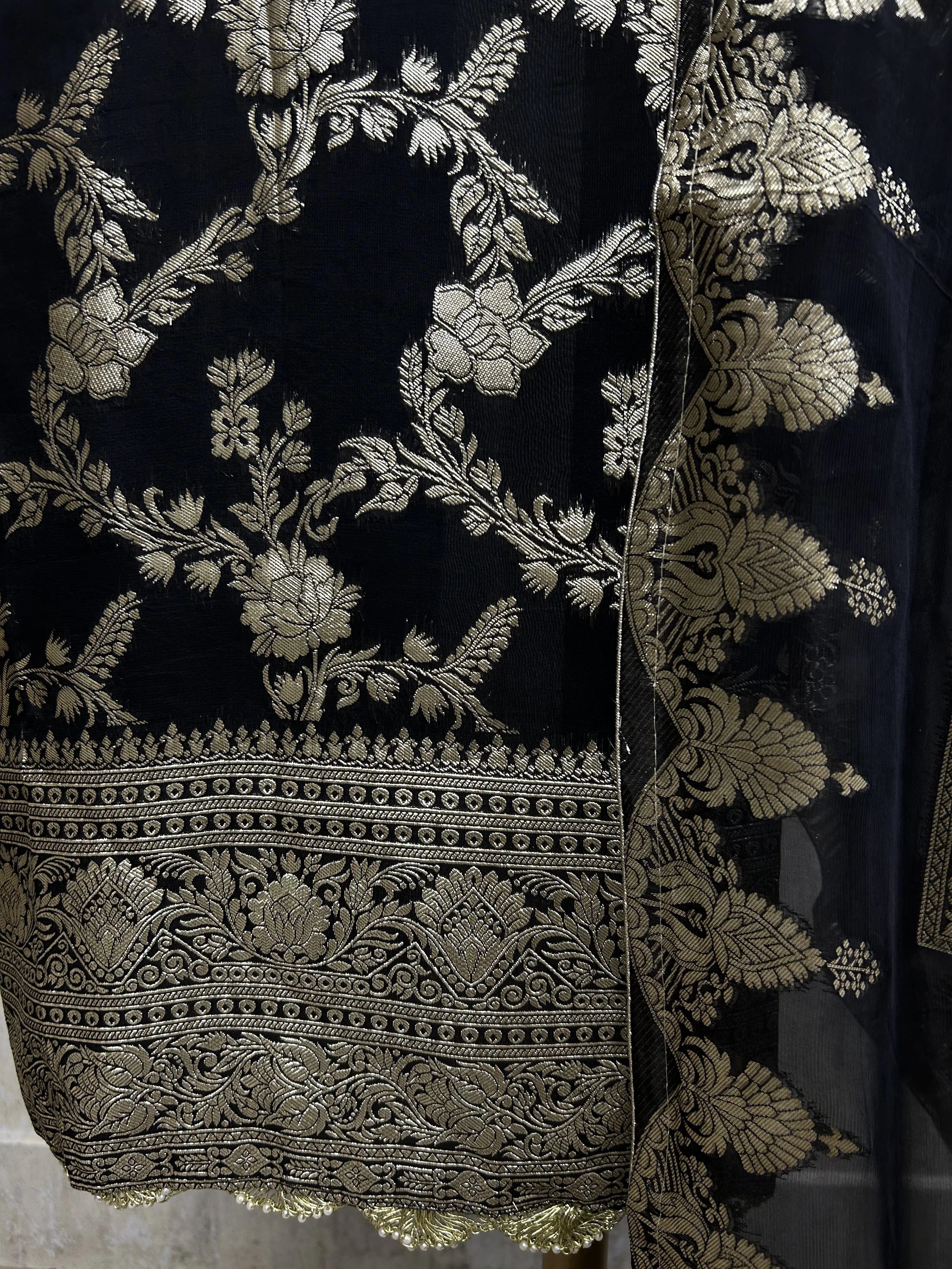 Organza Unstitched Suit Set With Banarasi Weave