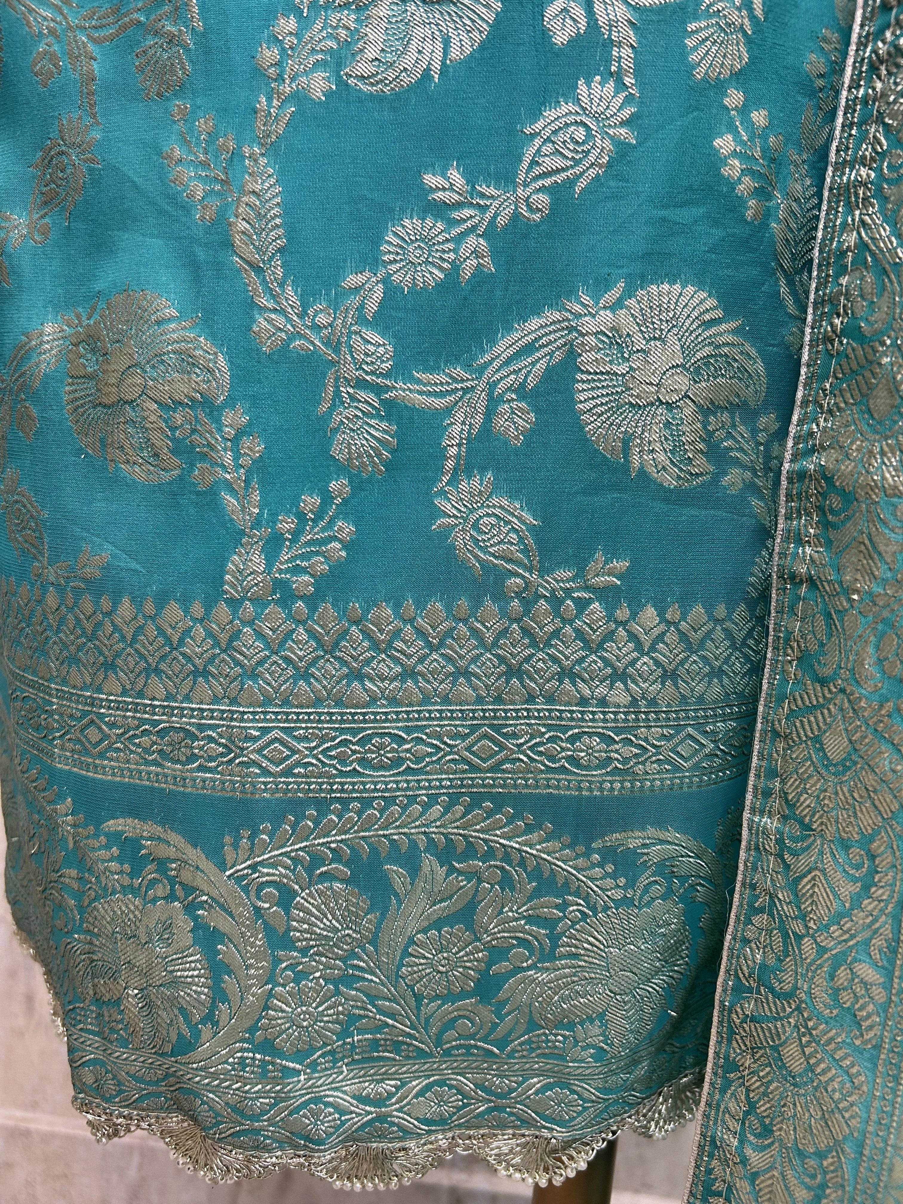 Organza Unstitched Suit Set With Banarasi Weave