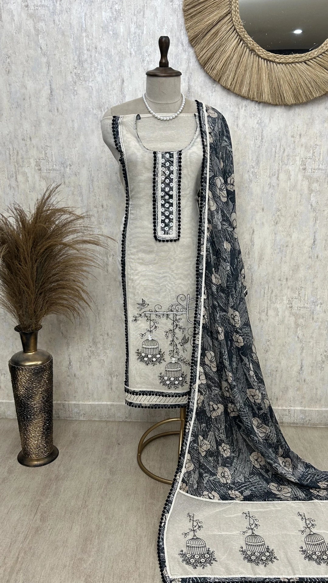 Kota Unstitched Suit Set With Thread Work On Hemline