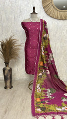 Chanderi Unstitched Suit Set With Printed Dupatta(Dark)