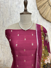 Chanderi Unstitched Suit Set With Printed Dupatta(Dark)