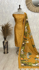 Chanderi Unstitched Suit Set With Printed Dupatta(Dark)