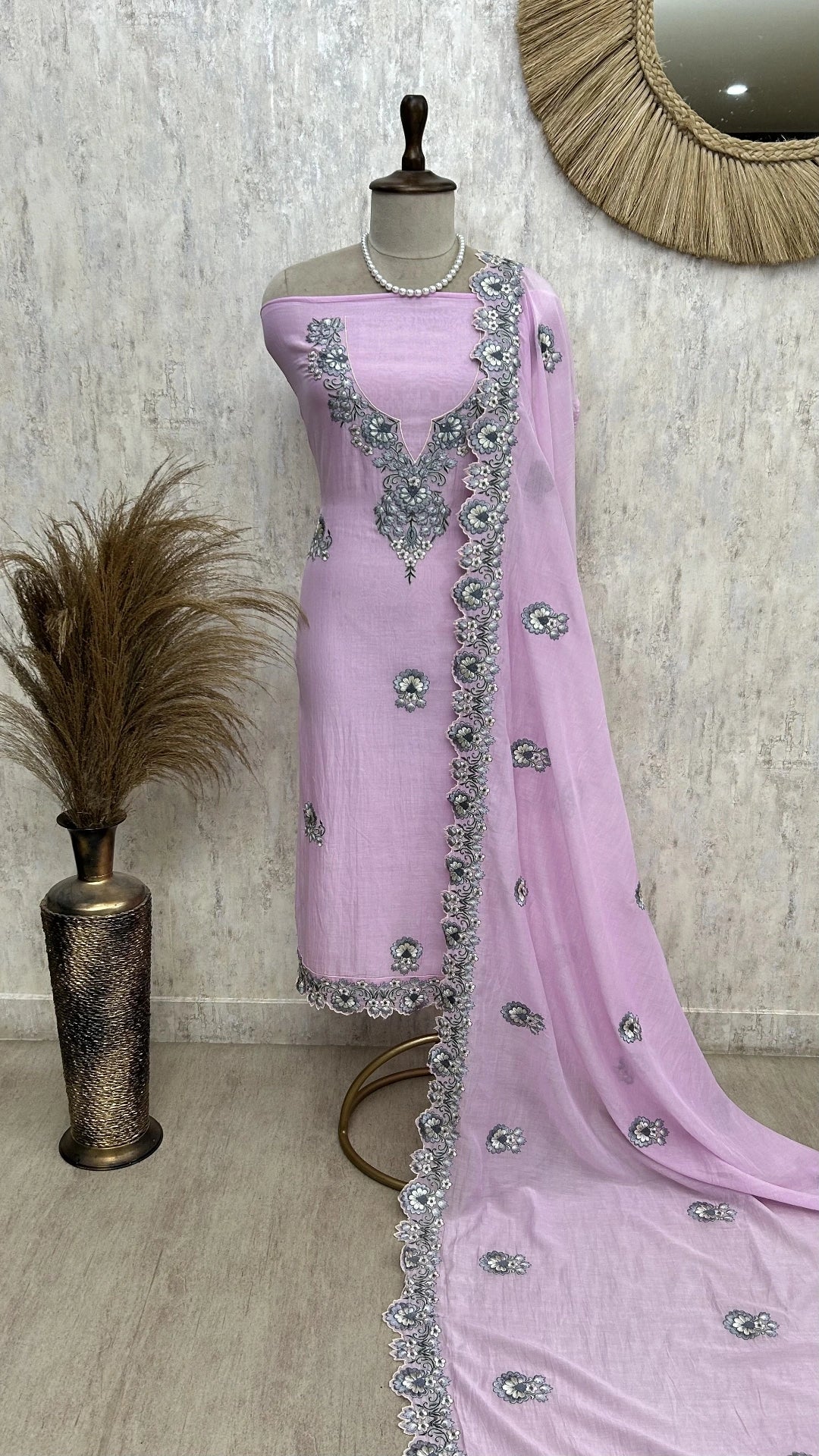 Mul Unstitched Suit Set With Floral Work