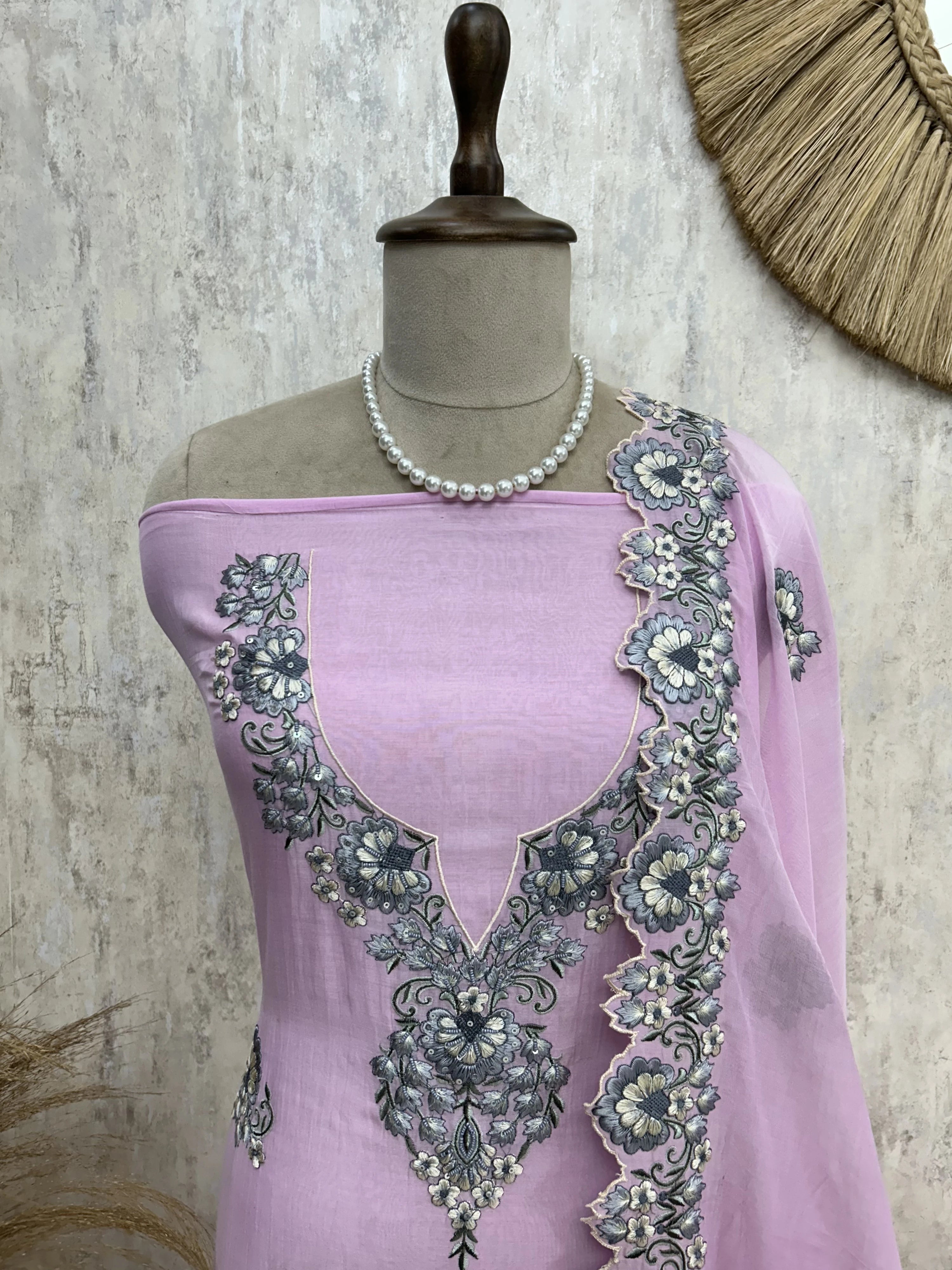 Mul Unstitched Suit Set With Floral Work