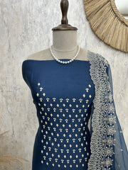 Chanderi Unstitched Suit Set With Pearl Work