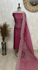 Chanderi Unstitched Suit Set With Pearl Work