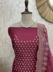 Chanderi Unstitched Suit Set With Pearl Work