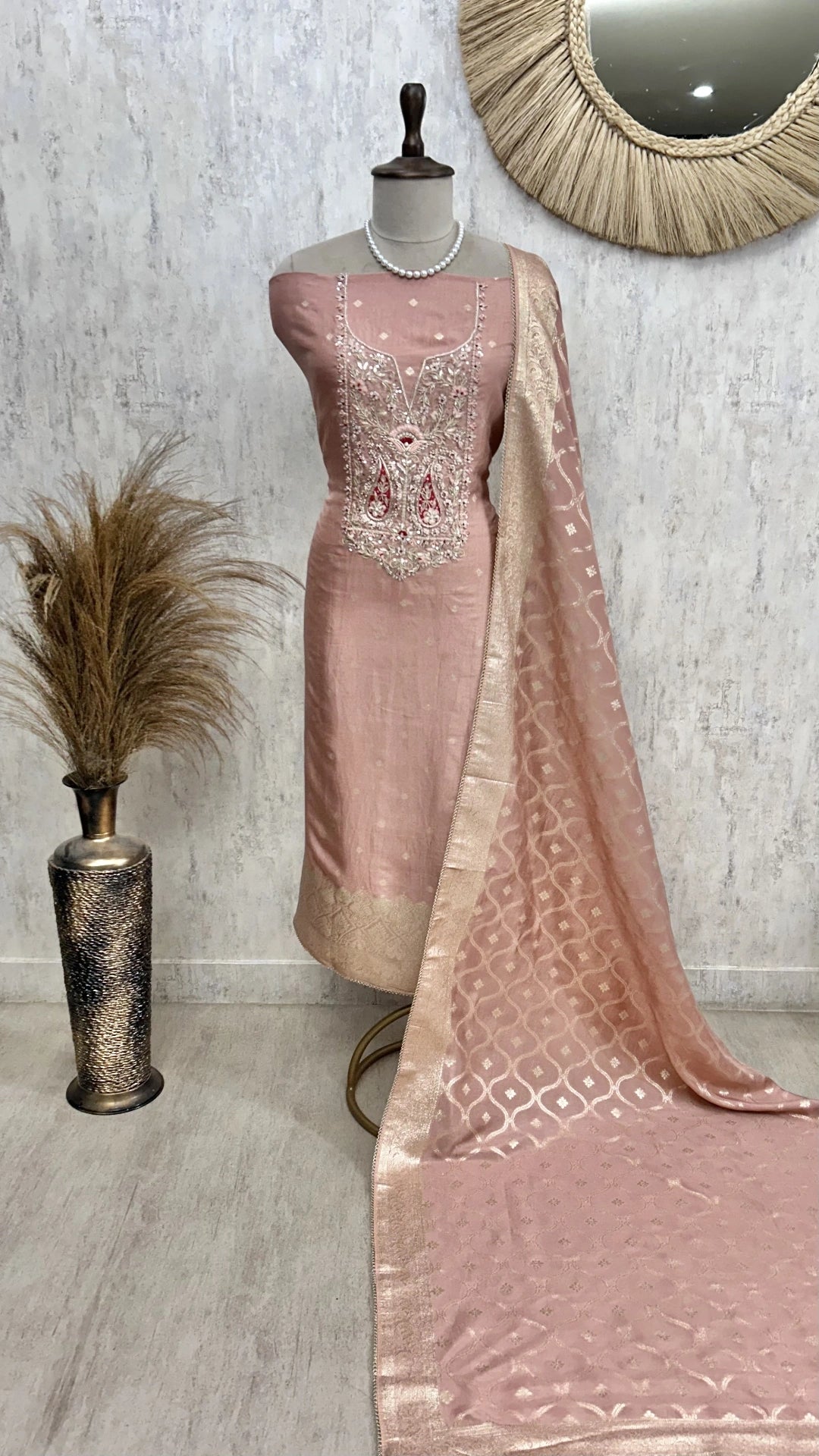 Dola Silk Unstitched Suit Set With Banarasi Work