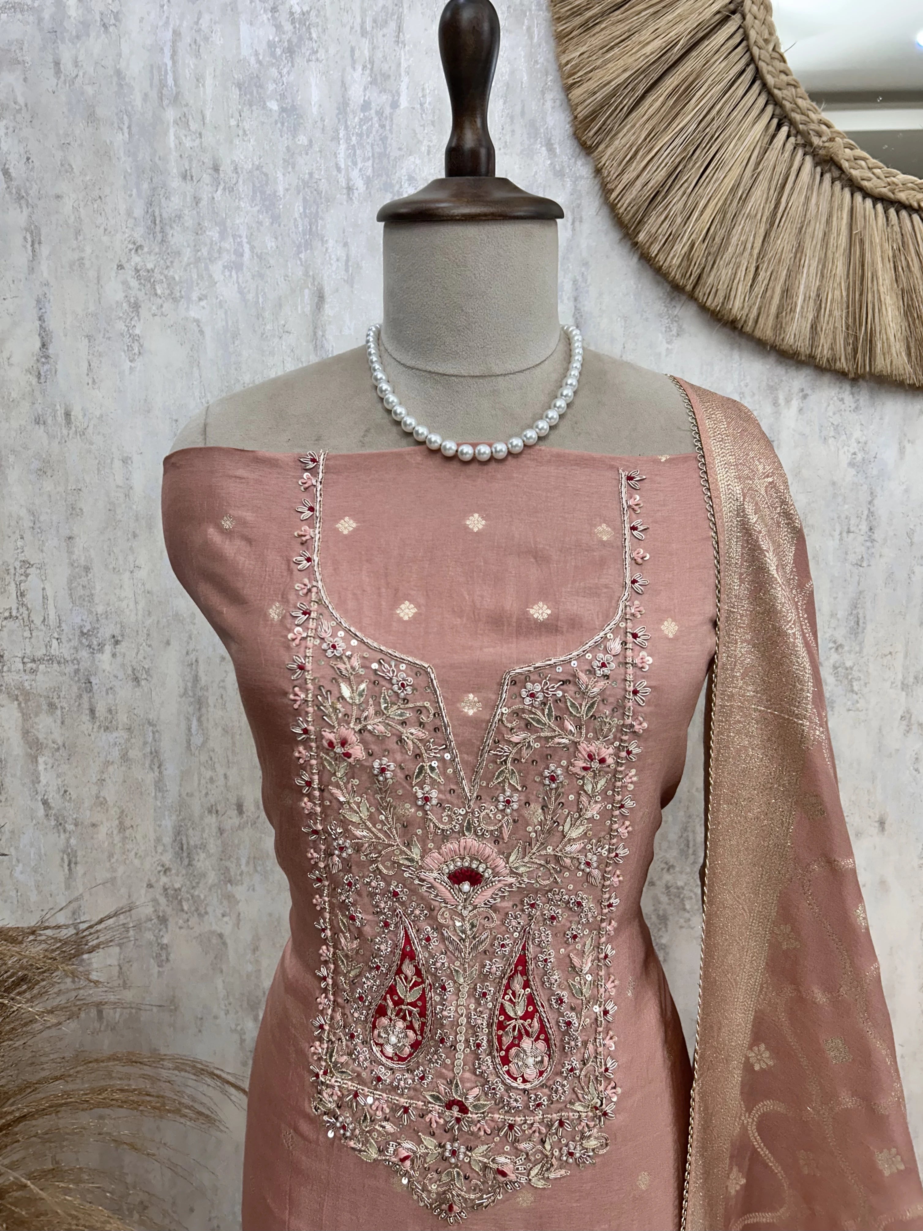 Dola Silk Unstitched Suit Set With Banarasi Work