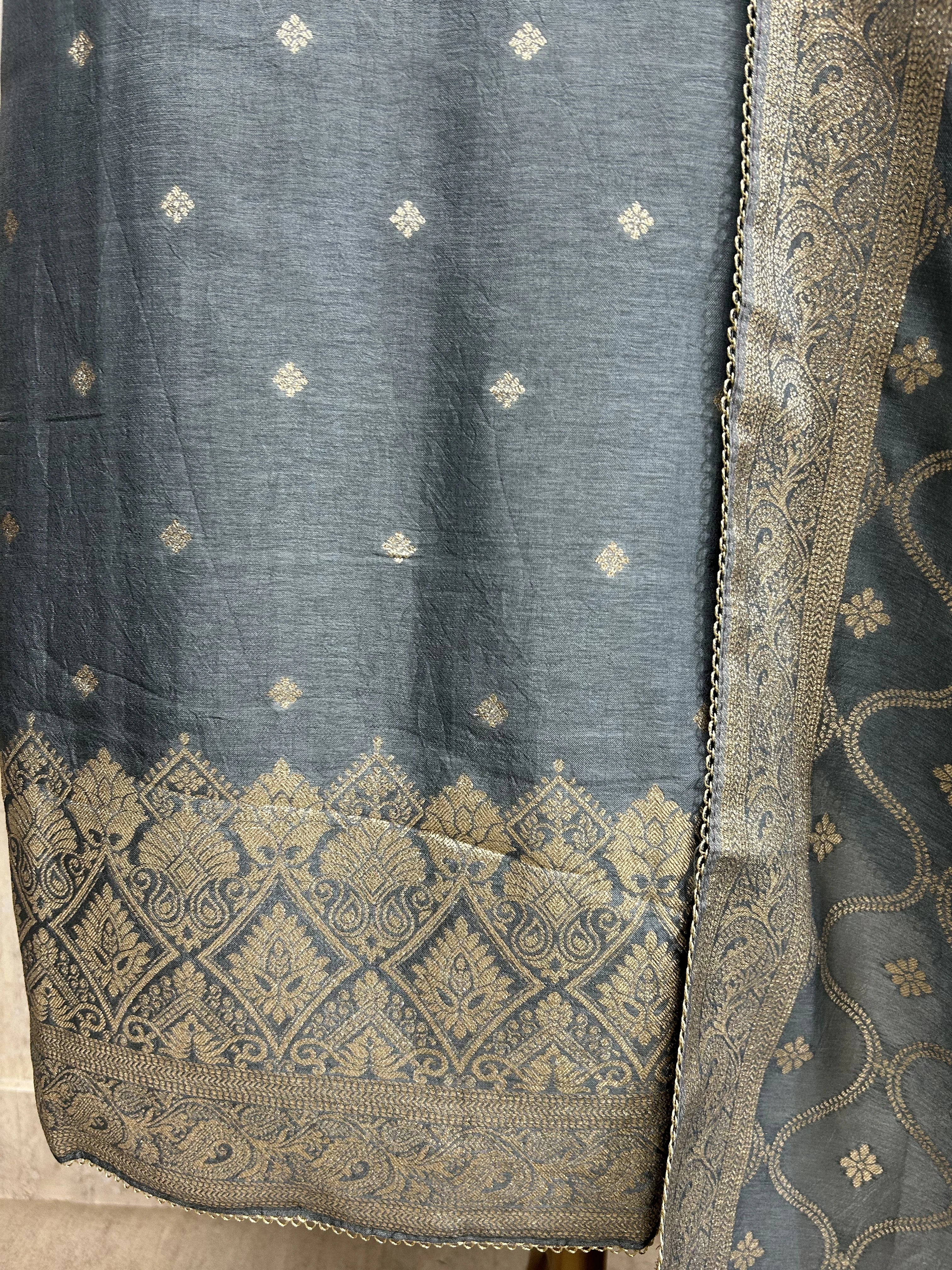 Dola Silk Unstitched Suit Set With Banarasi Work